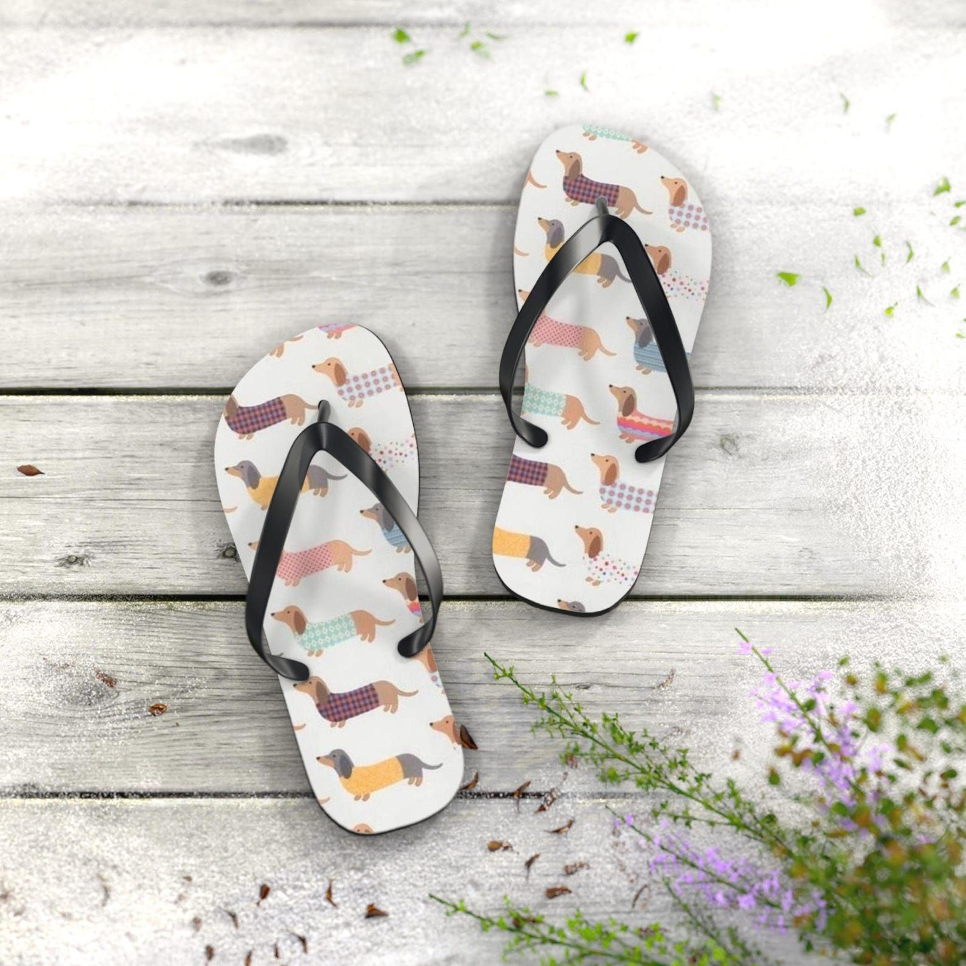 dachshund flip flops | cute dog beach sandals | summer vacation footwear | gift for dachshund lovers
