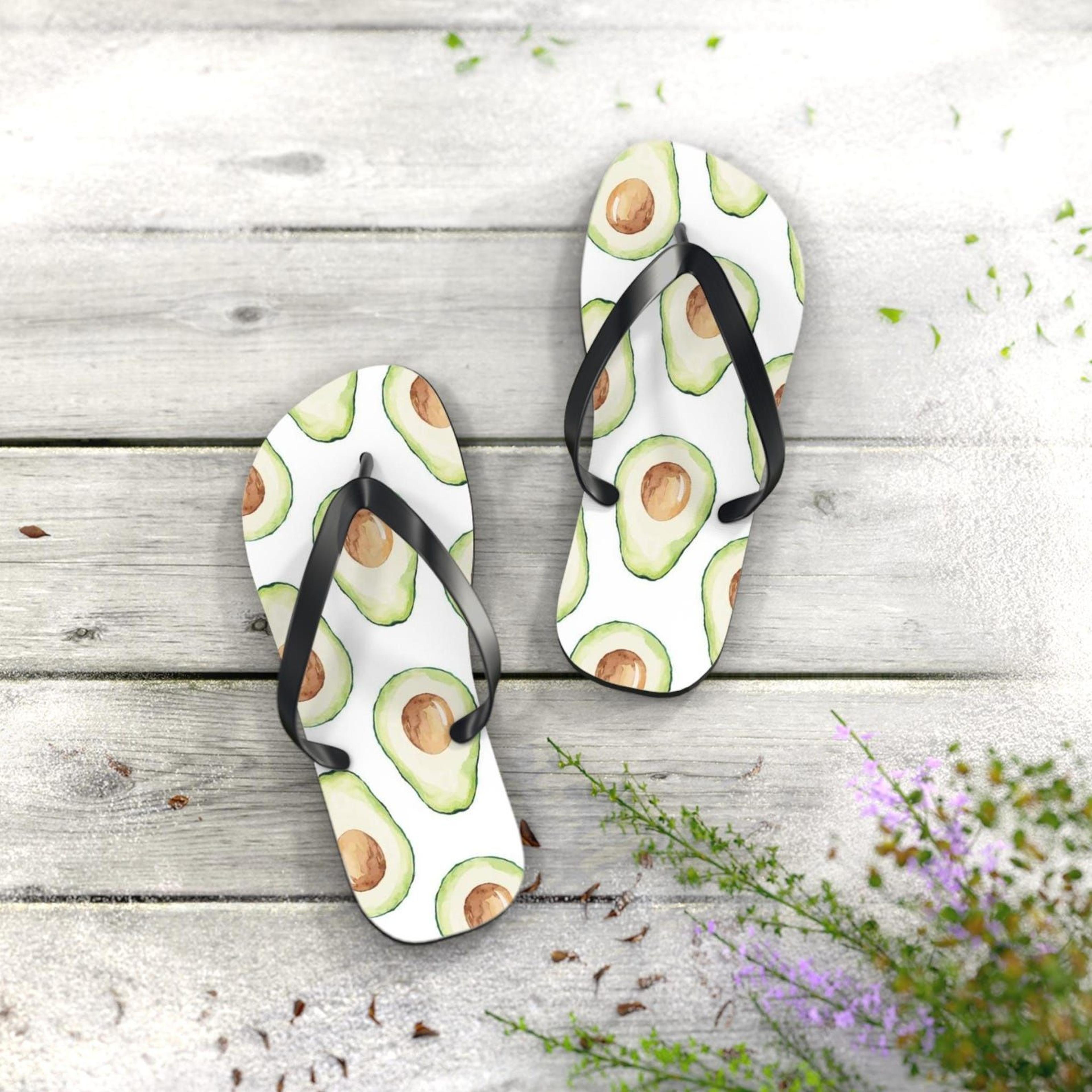 avocado flip flops | fun beach sandals | summer vacation footwear | tropical foodie gift