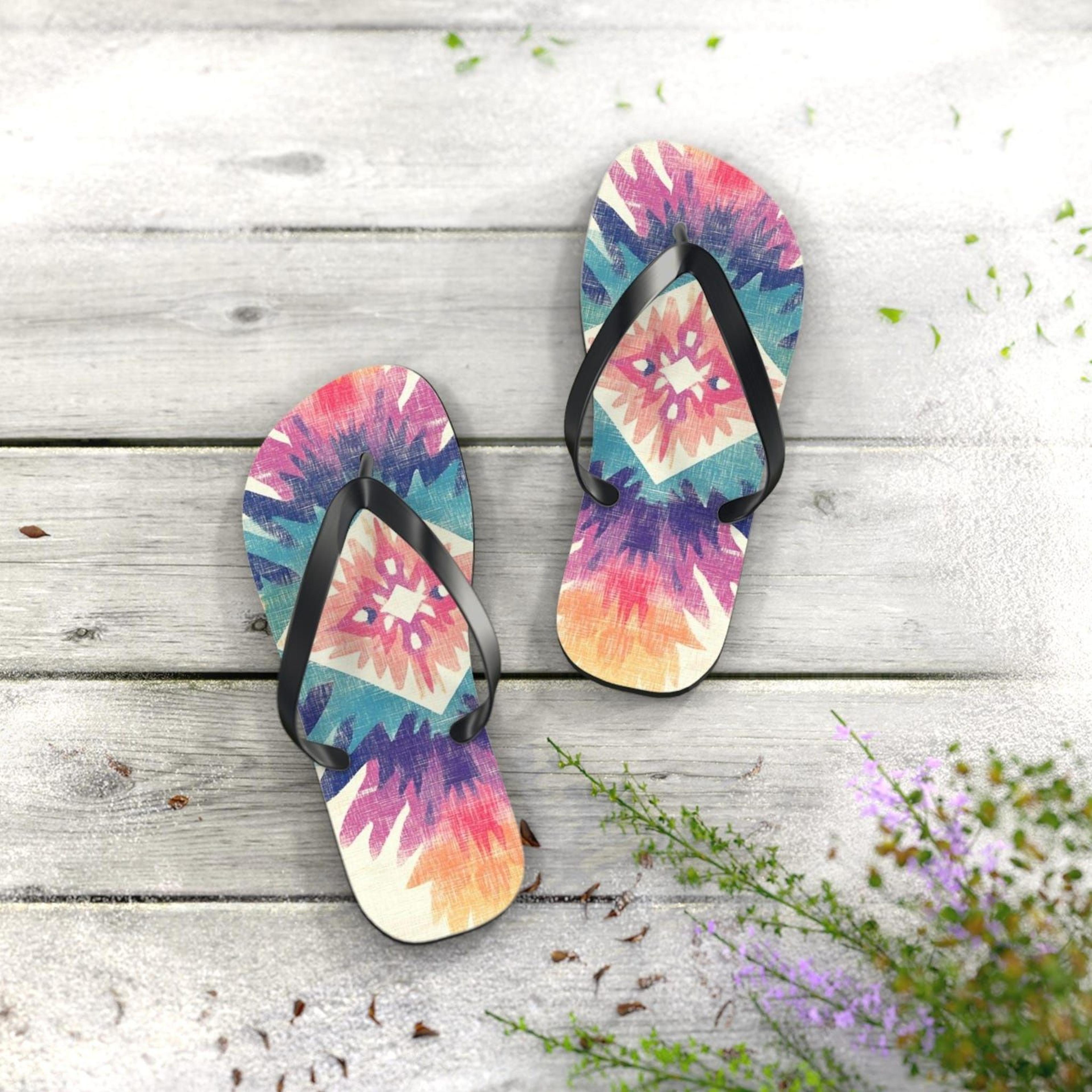bohemian flip flops | colorful boho beach sandals | summer vacation footwear | festival ready gift