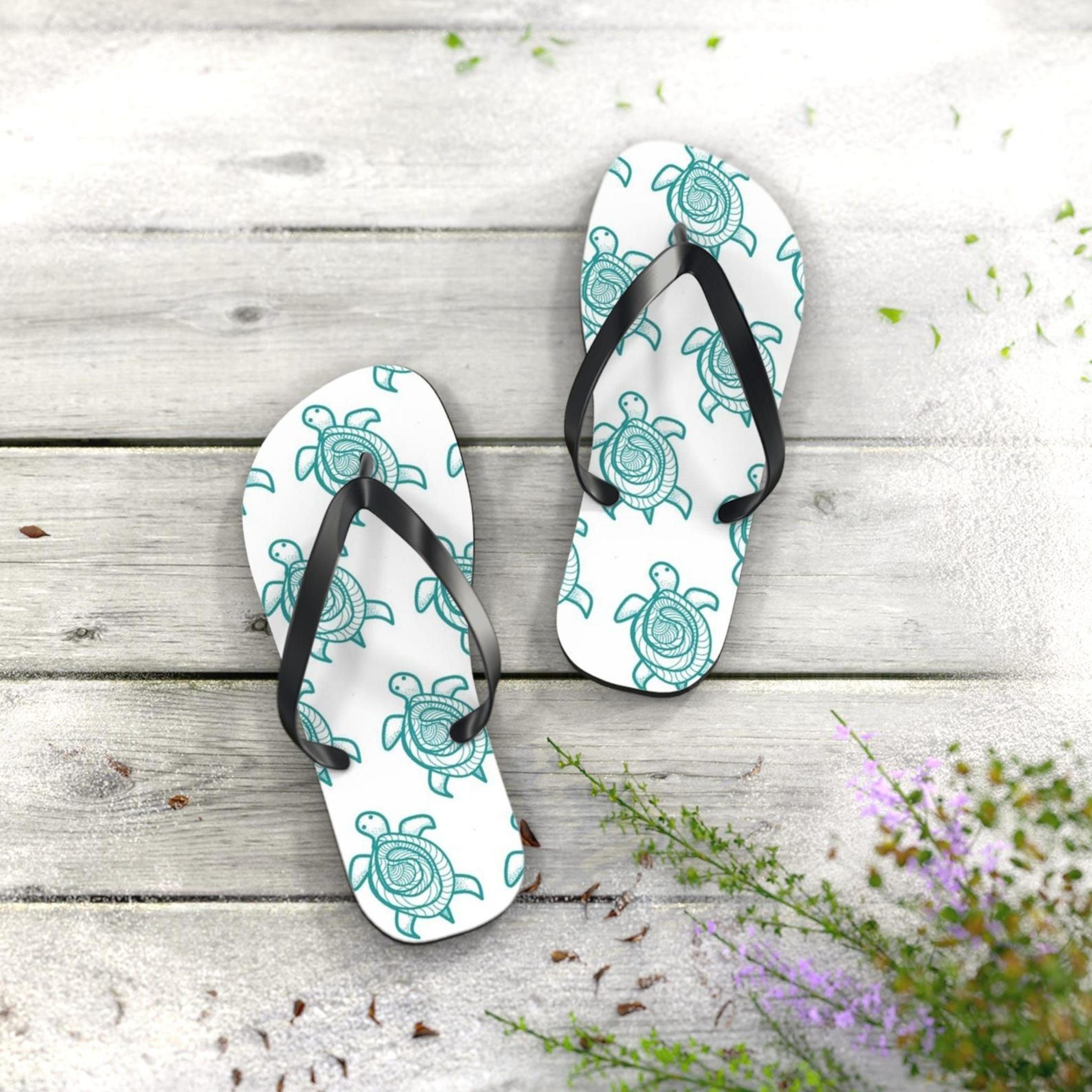 cute turtle flip flops | beach sandals | summer vacation footwear | sea turtle lover gift