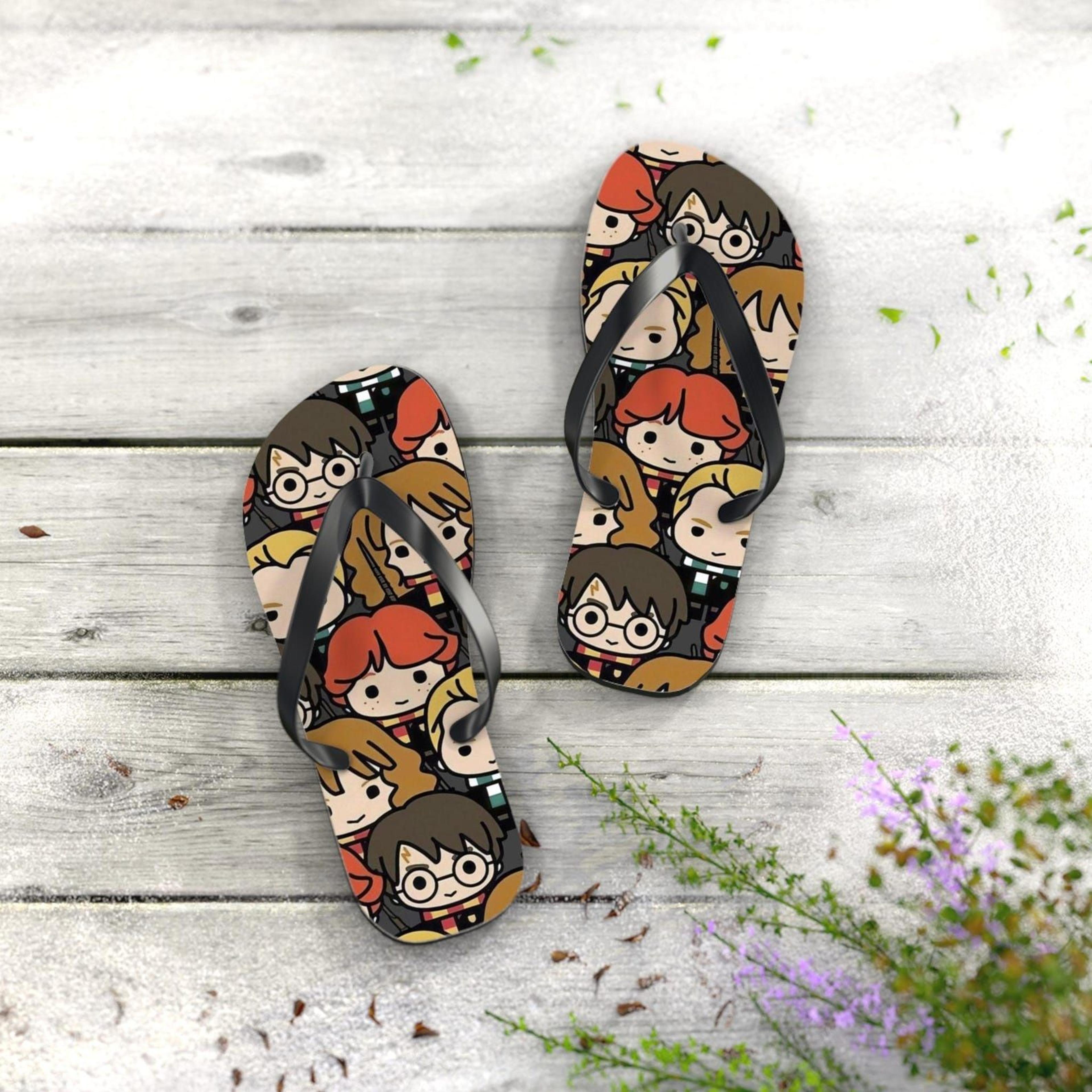 harry potter inspired flip flops | wizard fan beach sandals | summer vacation footwear | fantasy gift