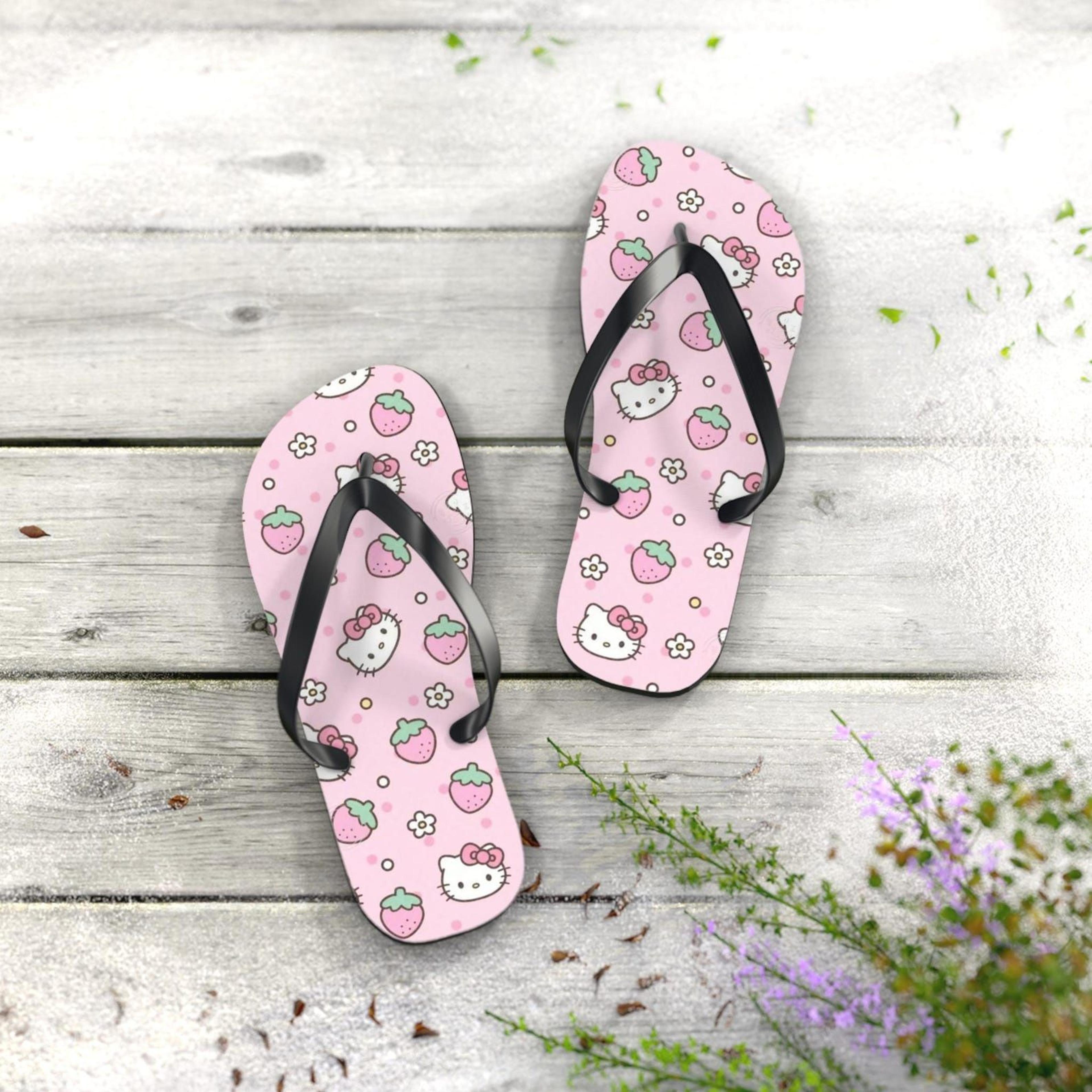 hello kitty inspired strawberry flip flops | cute beach sandals | summer vacation footwear | kawaii gift
