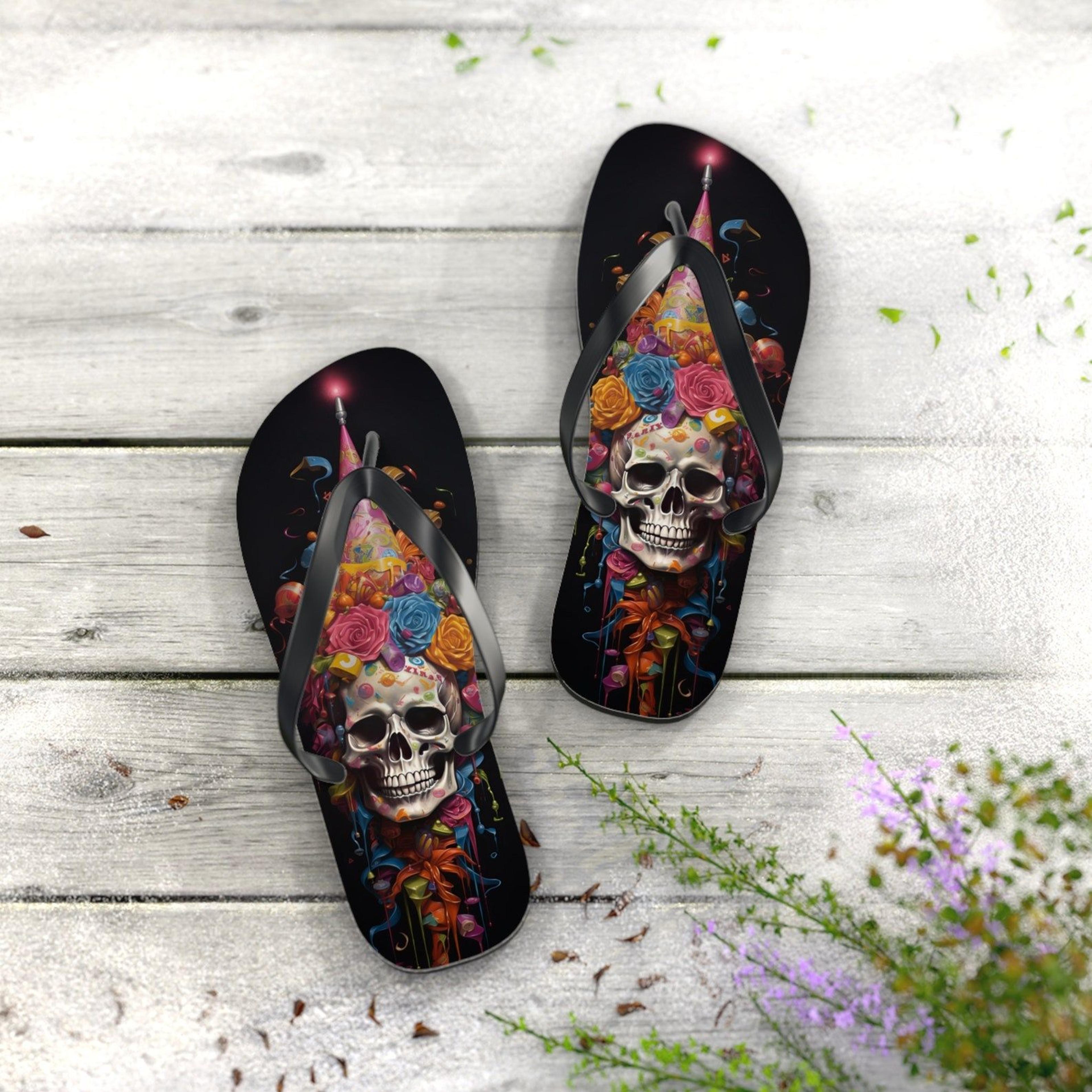 creepy skull flip flops gothic summer sandals colorful beach footwear gift for men and women