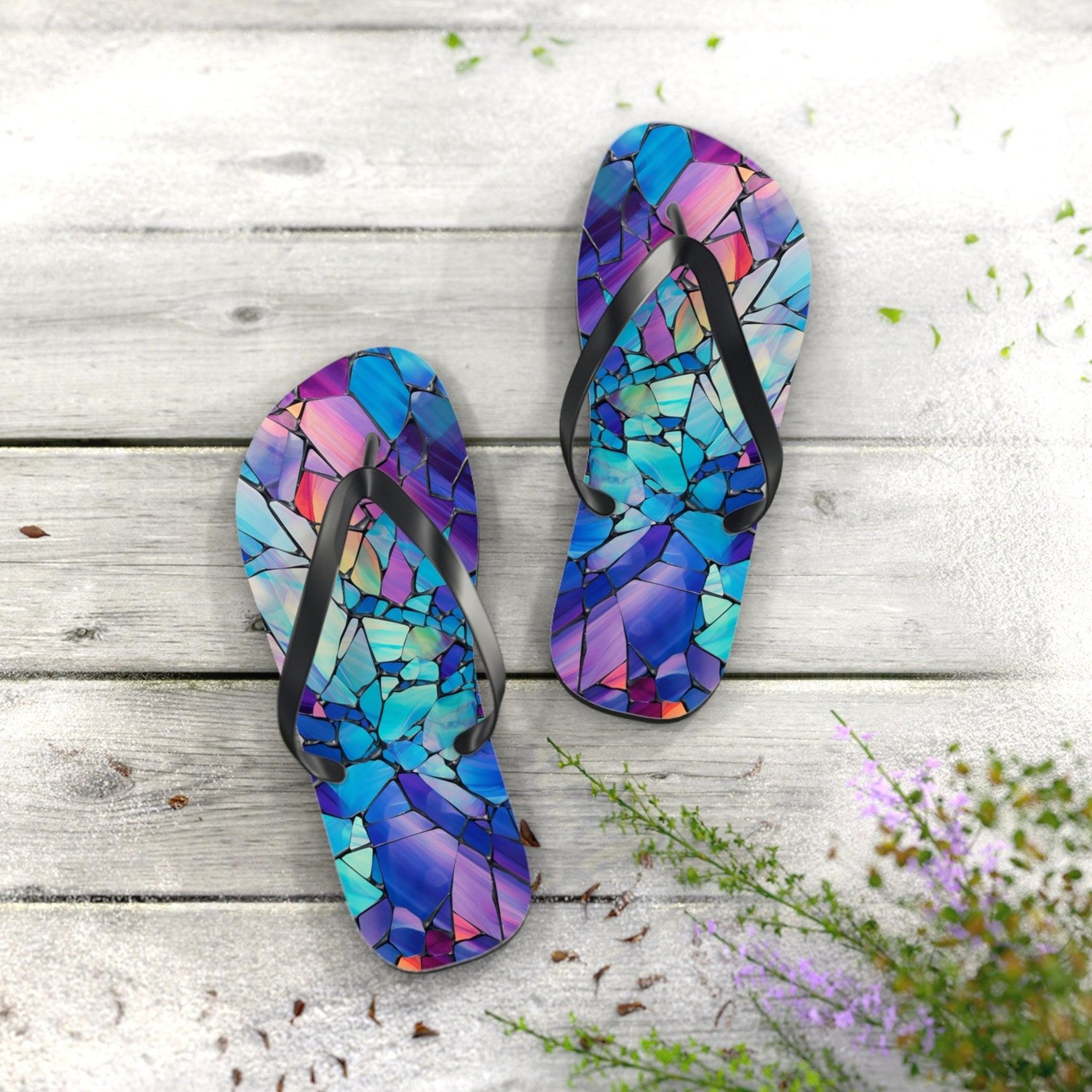 glass mosaic flip flops colorful summer sandals beach footwear unique gift for her
