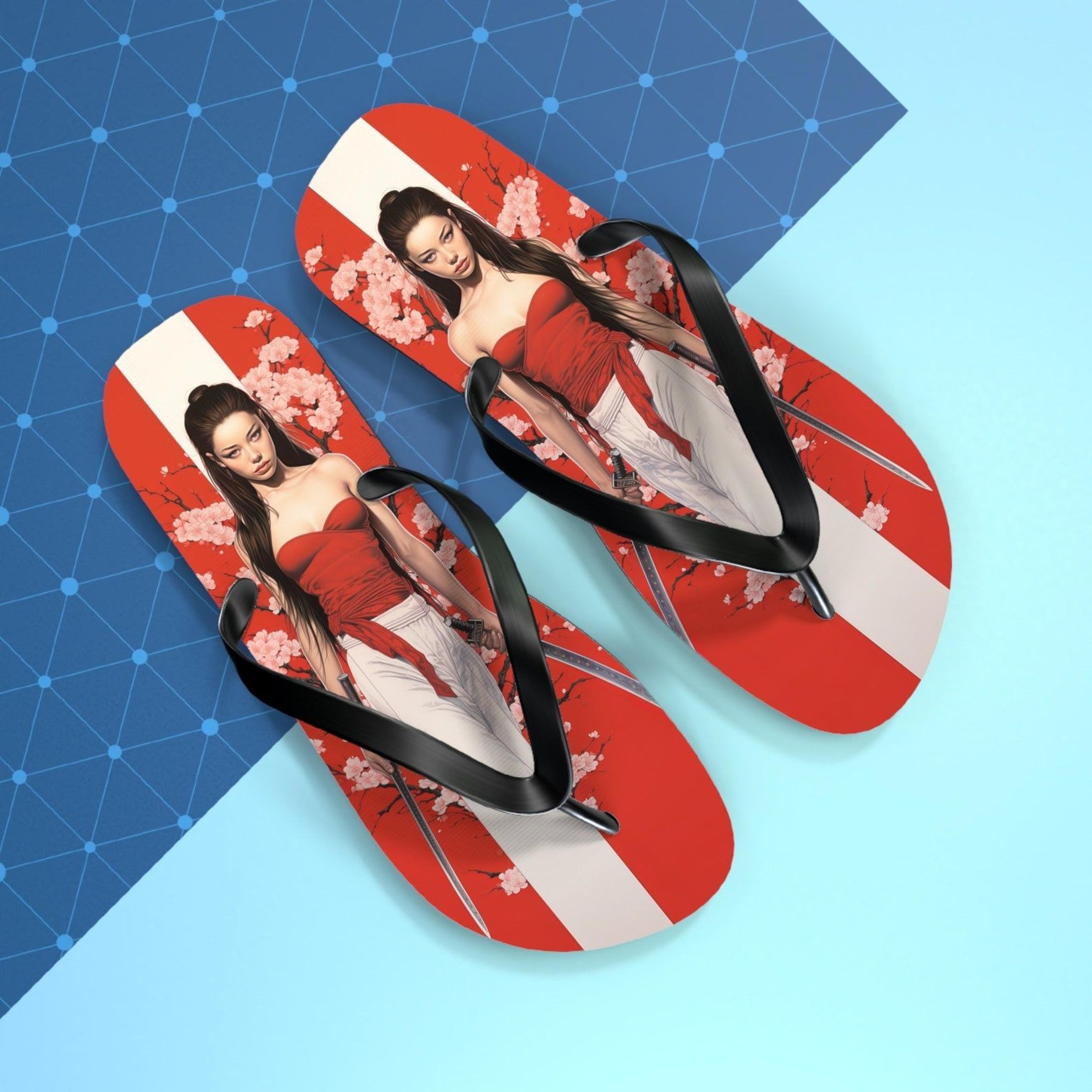 japanese samurai flip flops for women graphic summer sandals artistic beach footwear gift