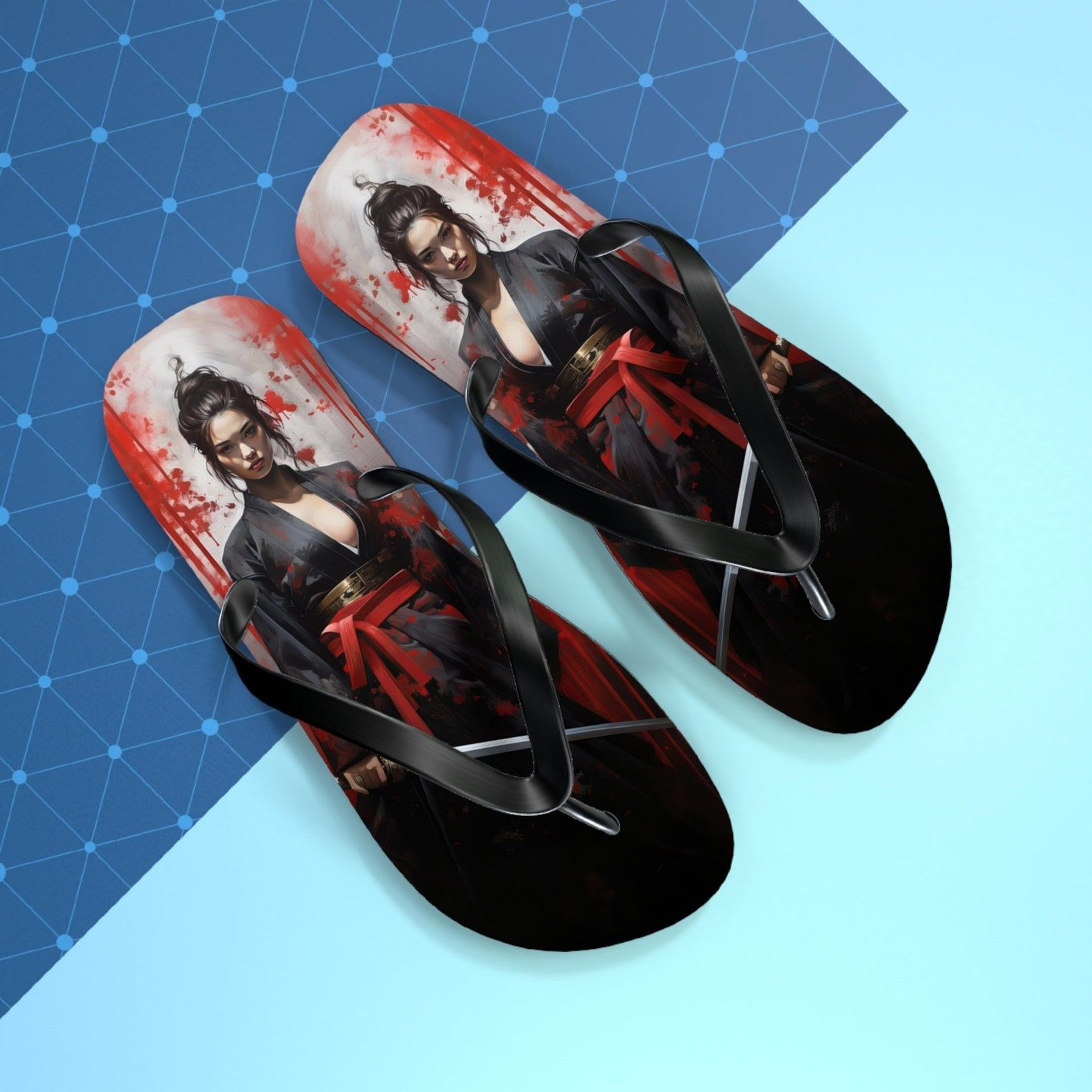 japanese geisha flip flops for women artistic summer sandals graphic beach footwear gift