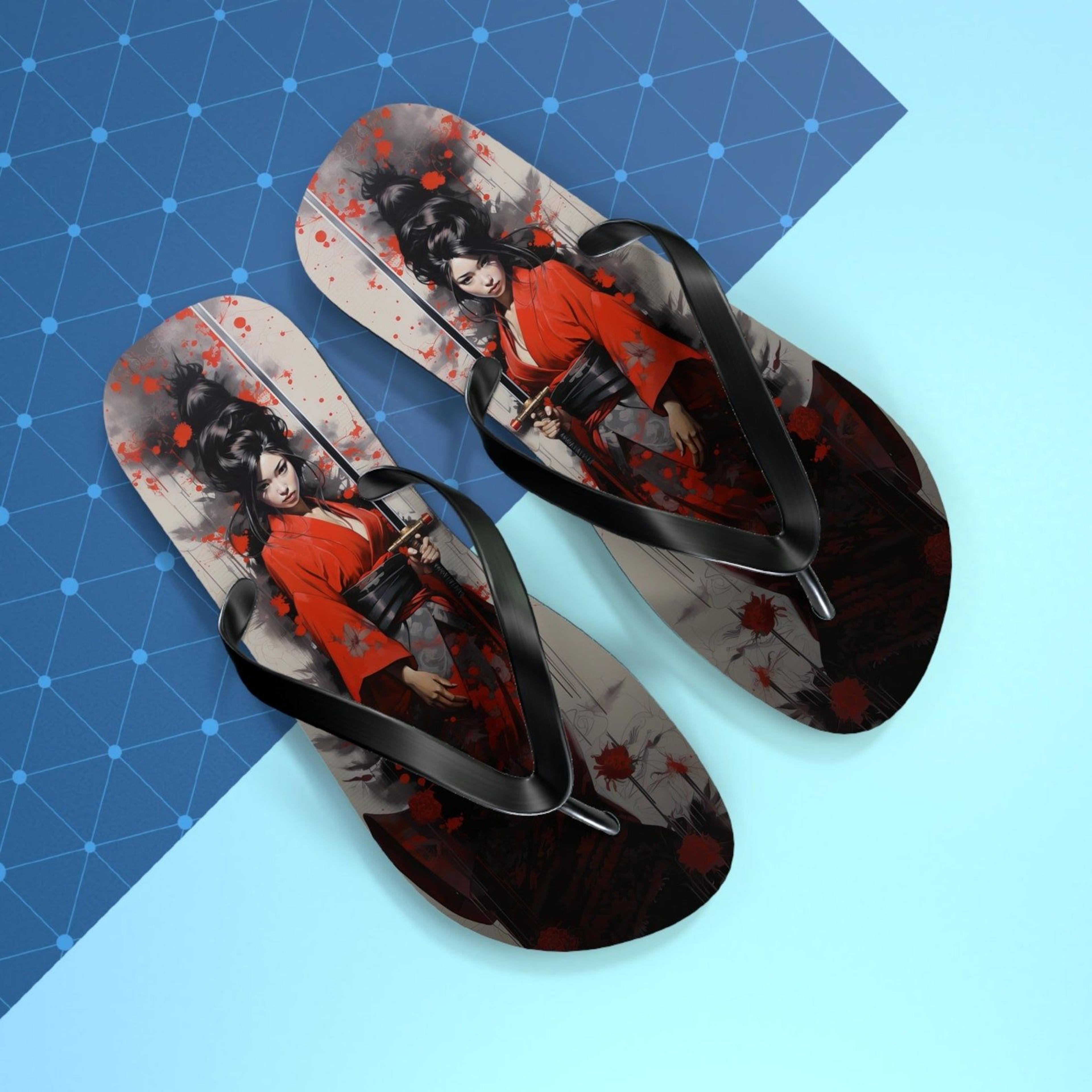 japanese samurai flip flops for women artistic summer sandals graphic beach footwear gift