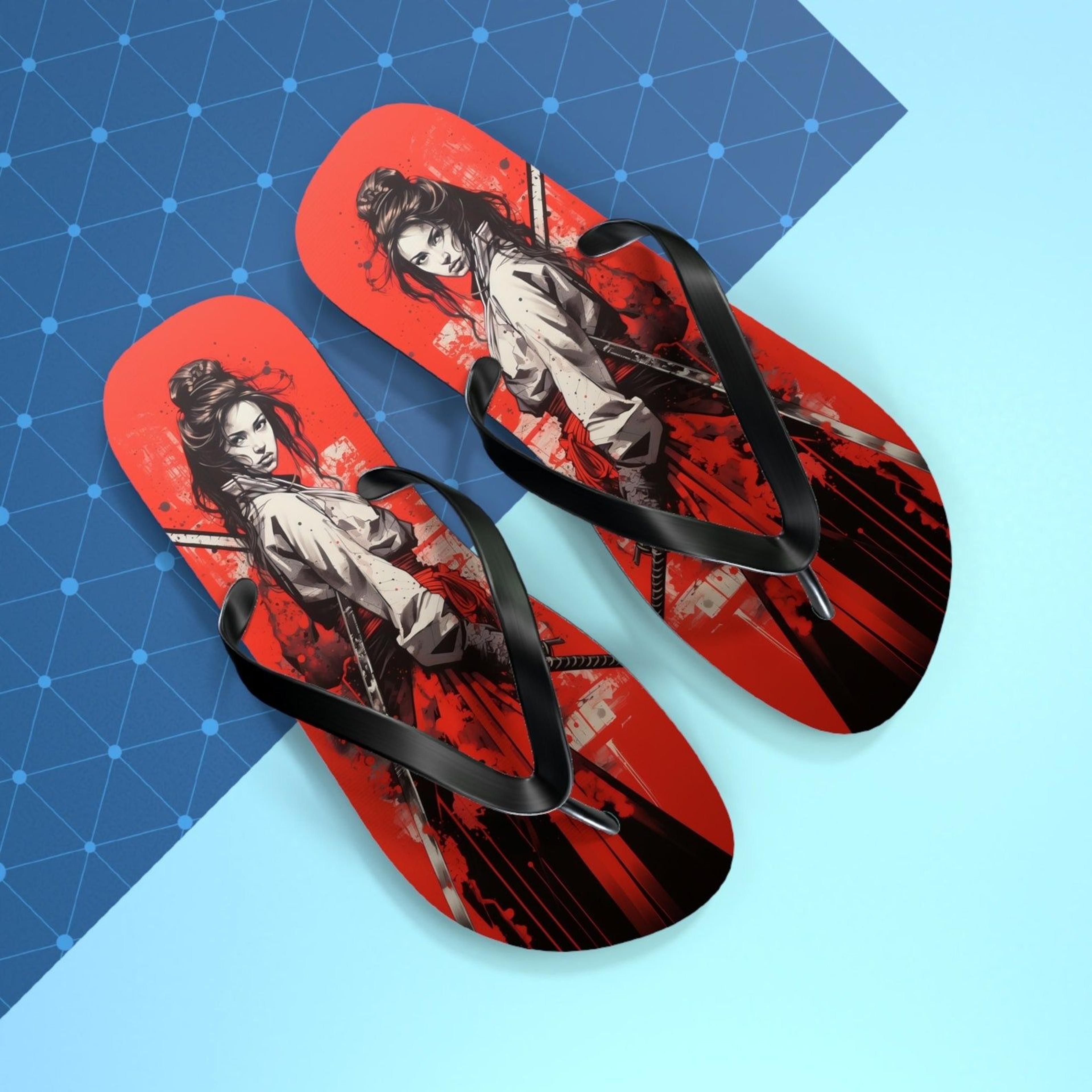 japanese samurai flip flops for women graphic art summer sandals beach gift
