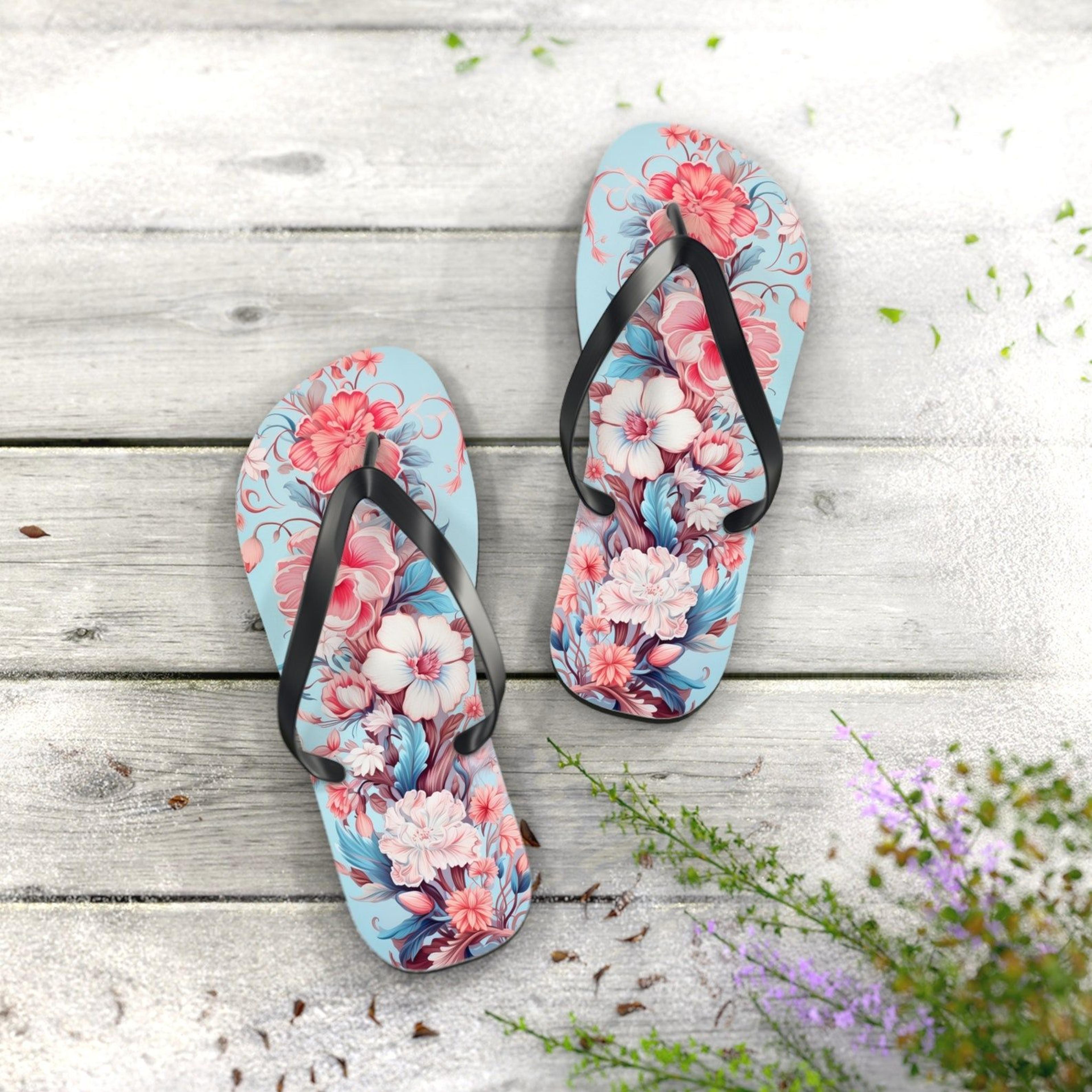 floral flip flops for women colorful summer beach sandals unique gift for her