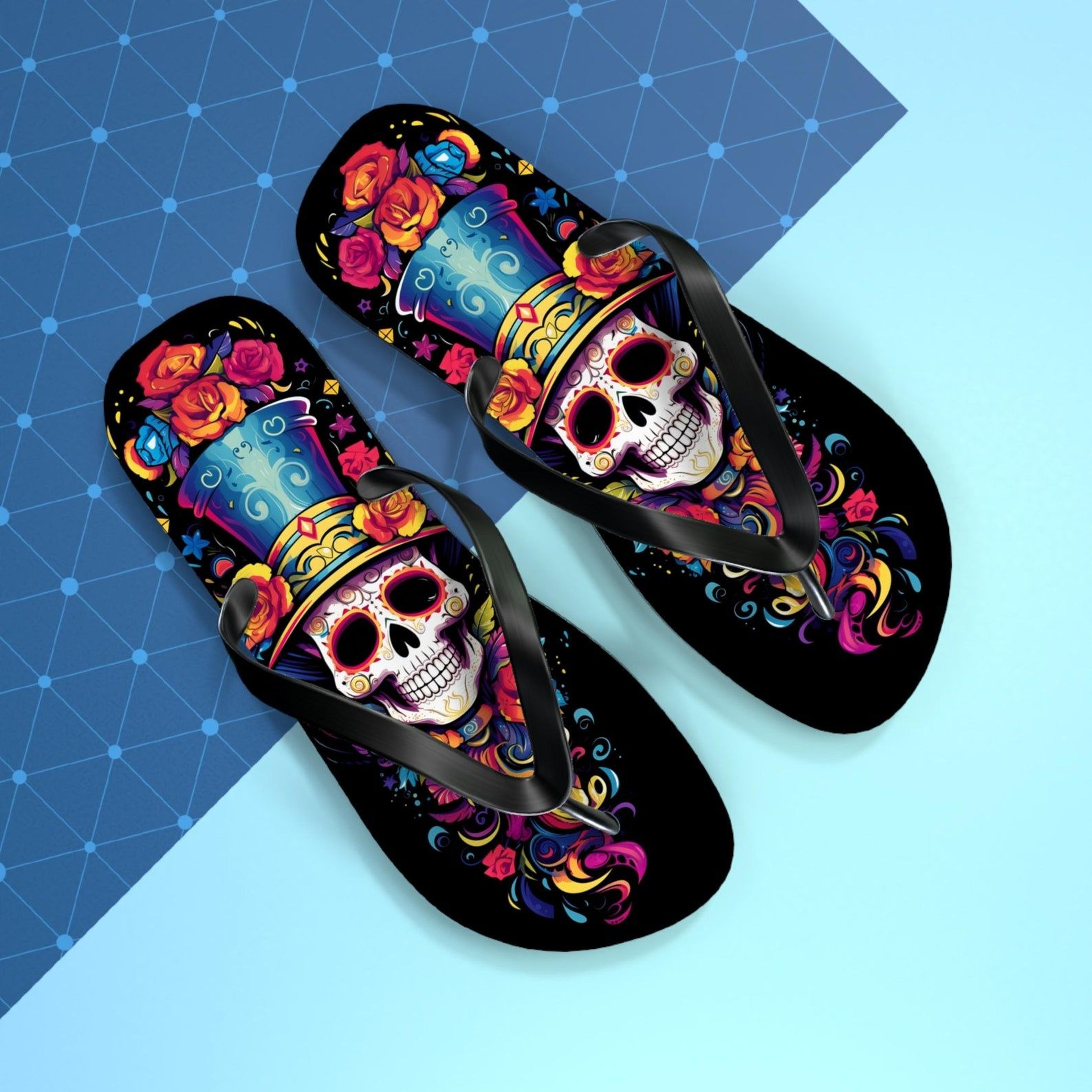 sugar skull flip flops cinco de mayo summer sandals colorful beach gift for women and men