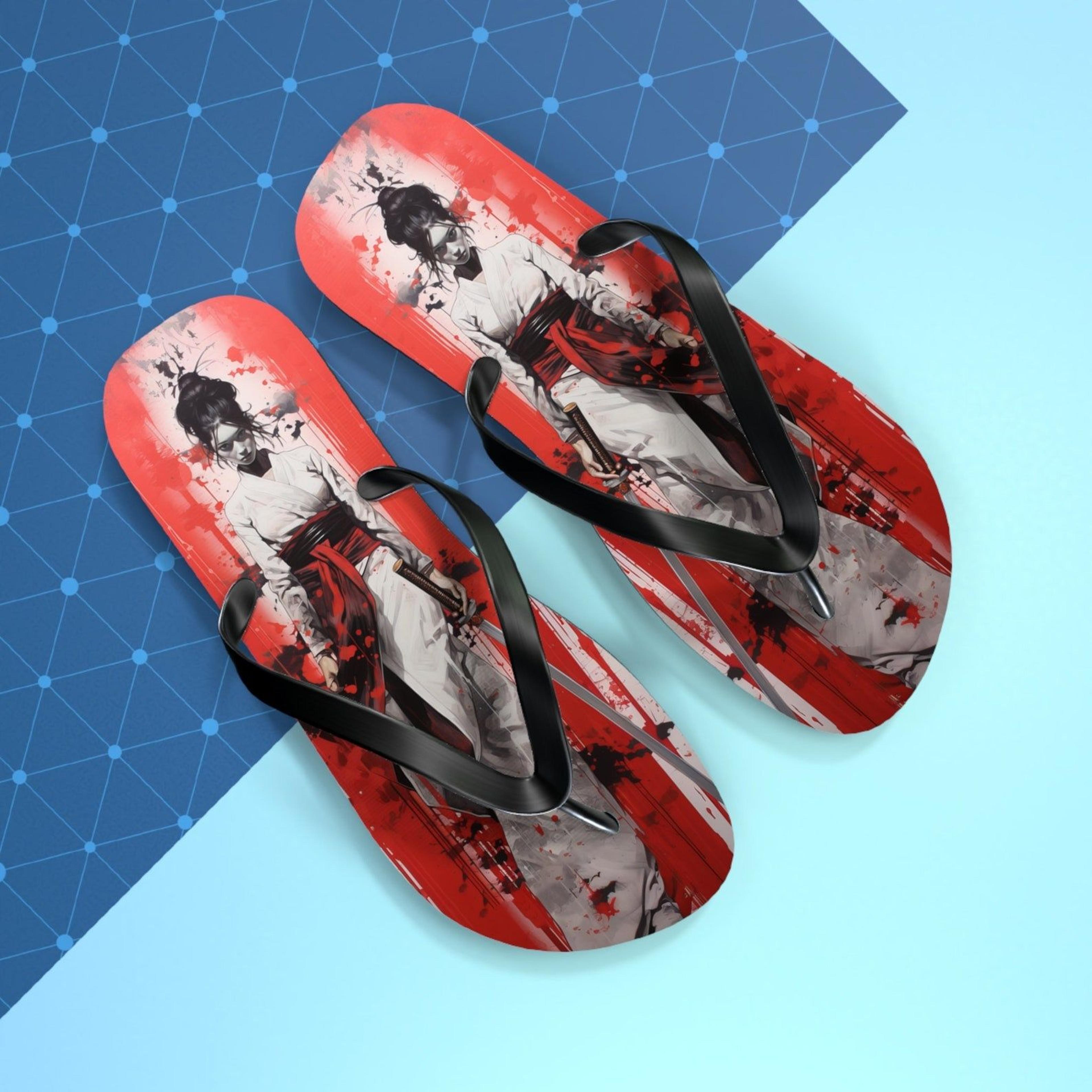 japanese samurai flip flops for women graphic art summer sandals beach giftt