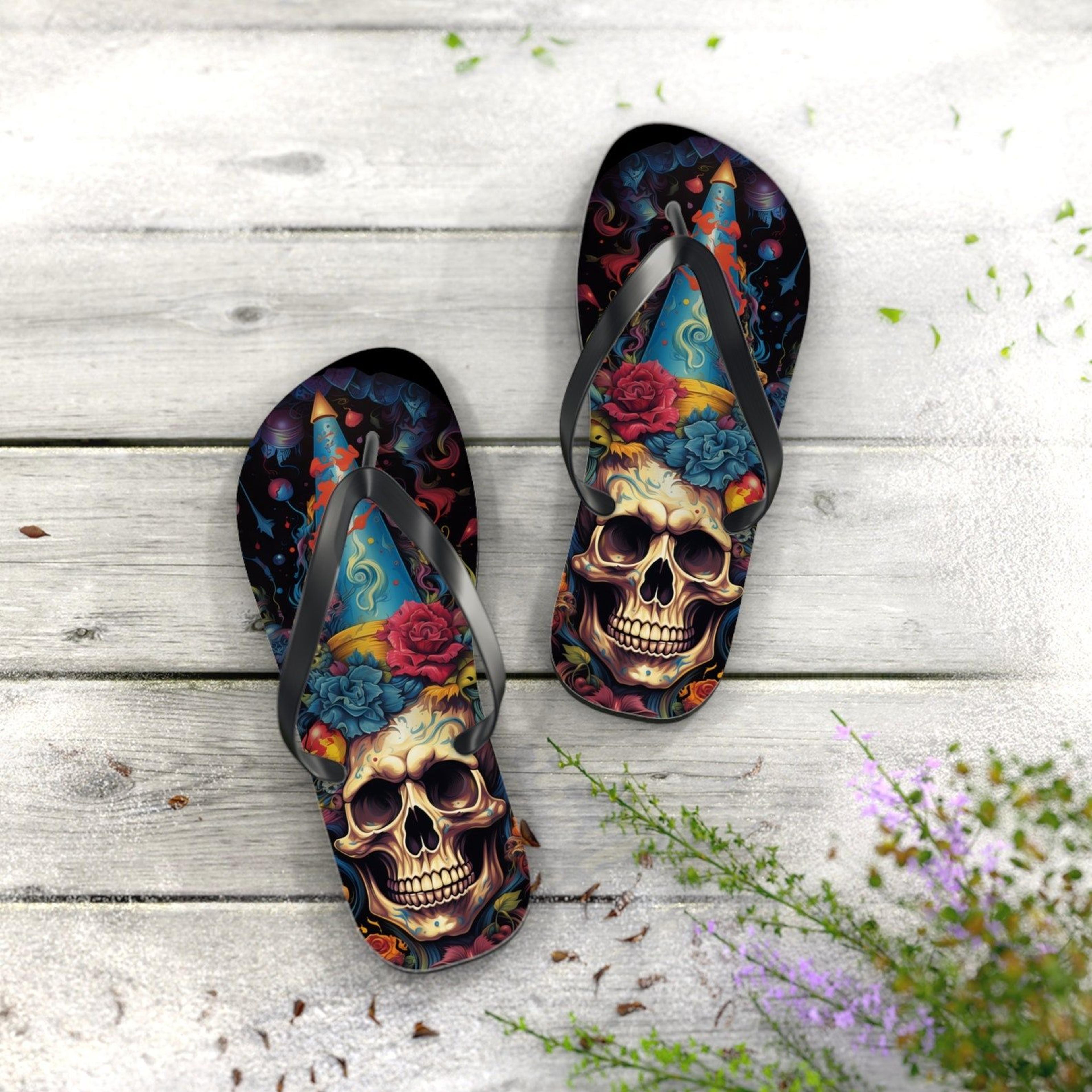skull flip flops gothic colorful summer sandals beach gift for women and menn