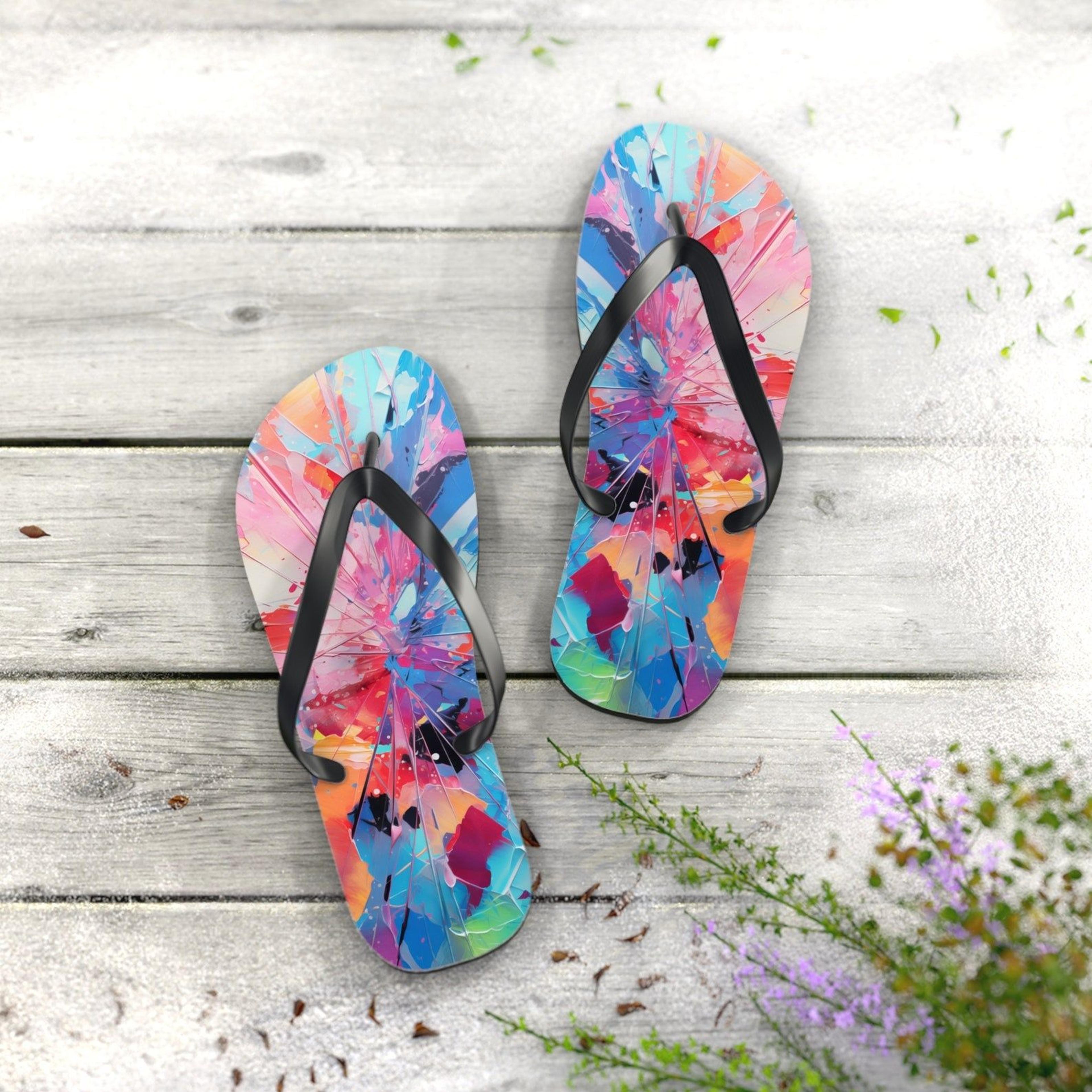 broken glass flip flops colorful abstract summer beach sandals unique gift for her