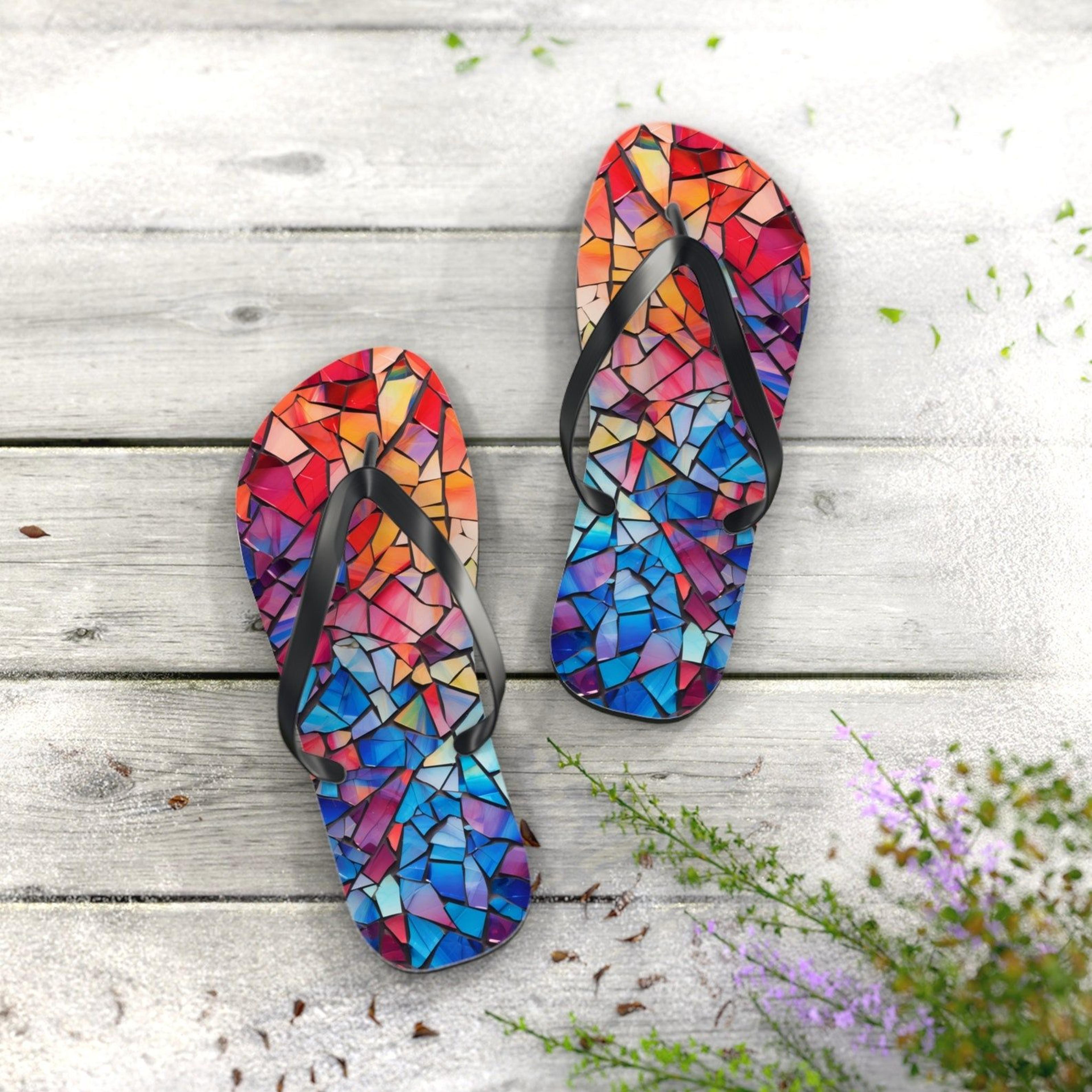 colorful glass mosaic flip flops for women | beach flip flops | rainbow summer sandals