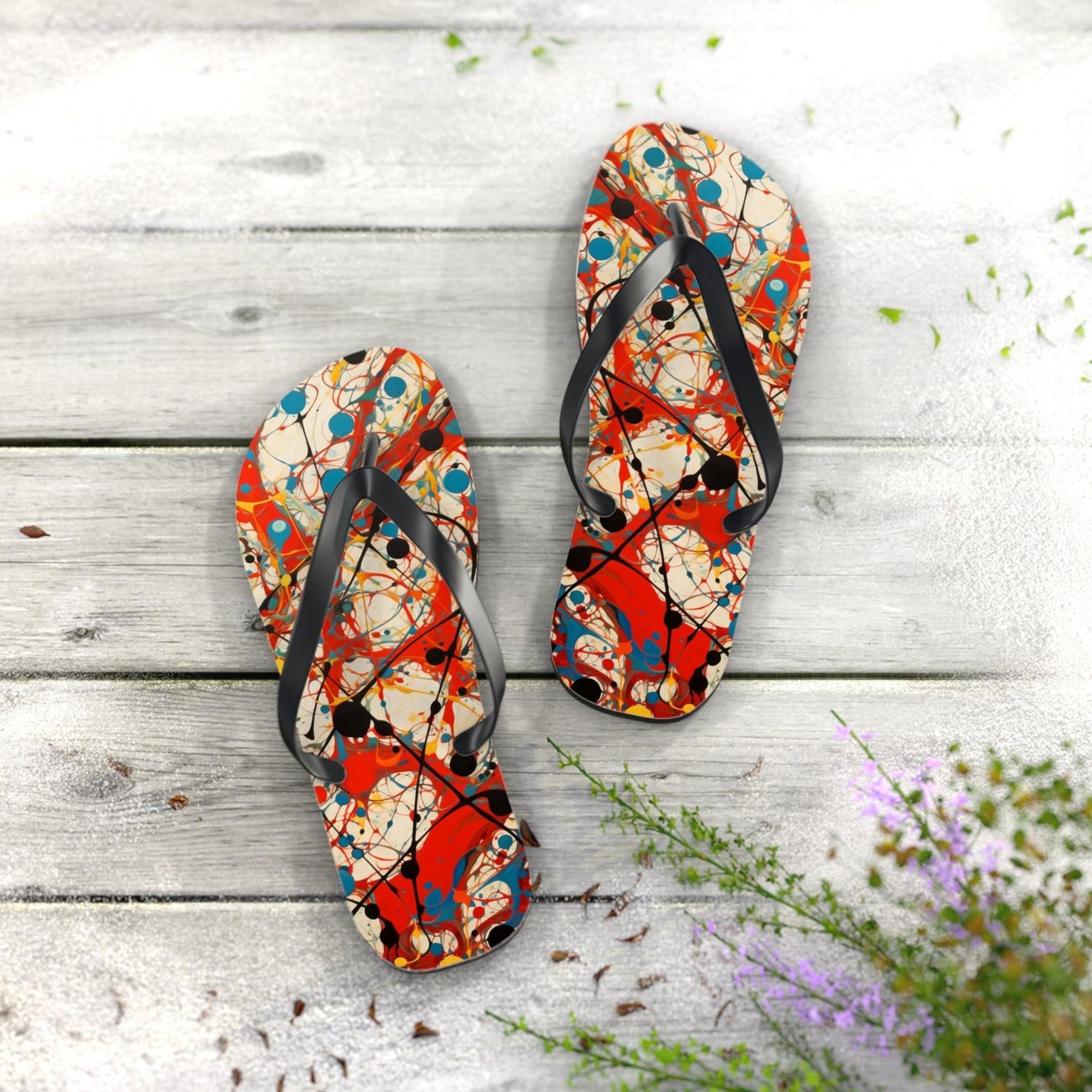 abstract expressionist inspired flip flops | abstract art flip flops | colorful summer beach sandals