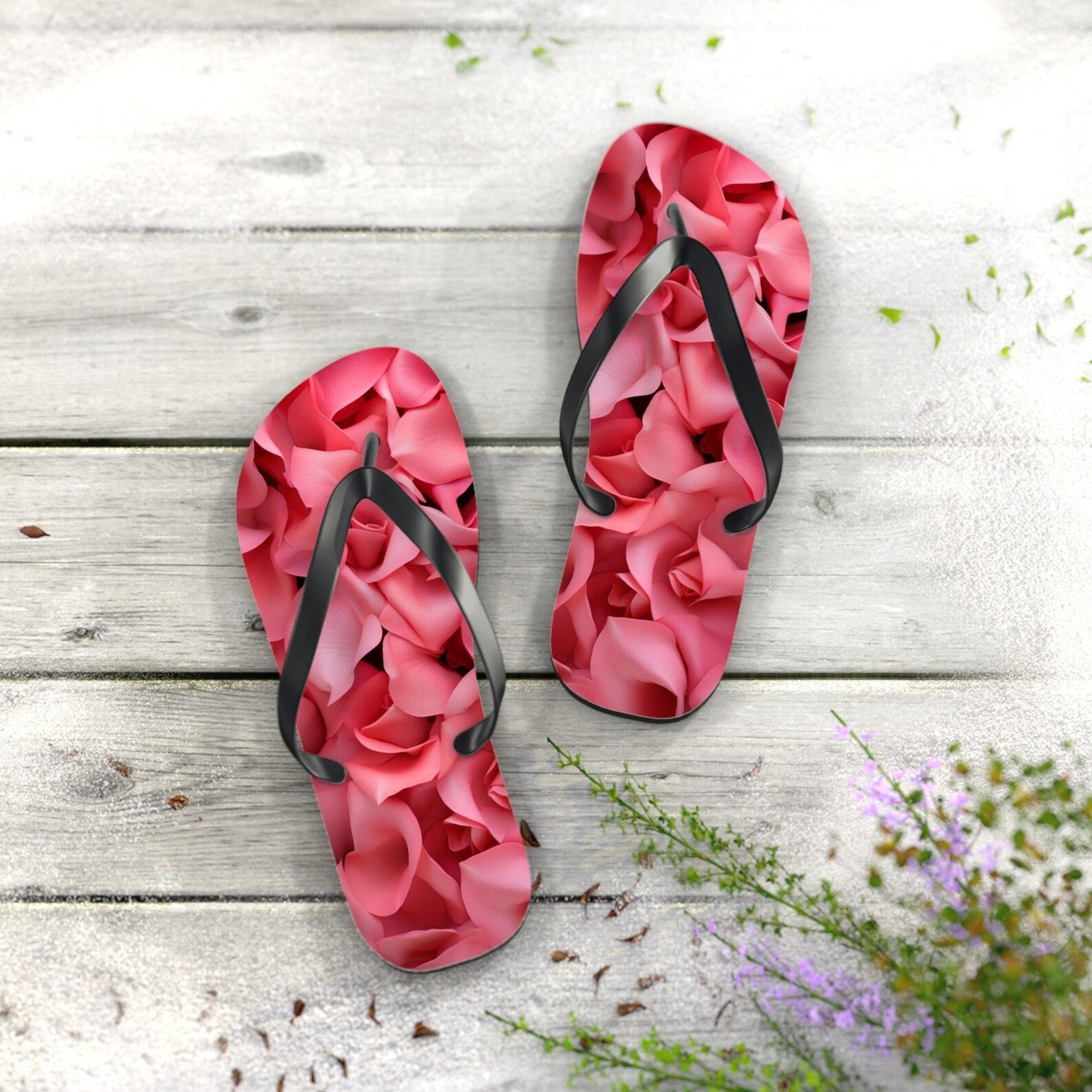 pink rose petal flip flops | floral flip flops | colorful beach sandals for women & men