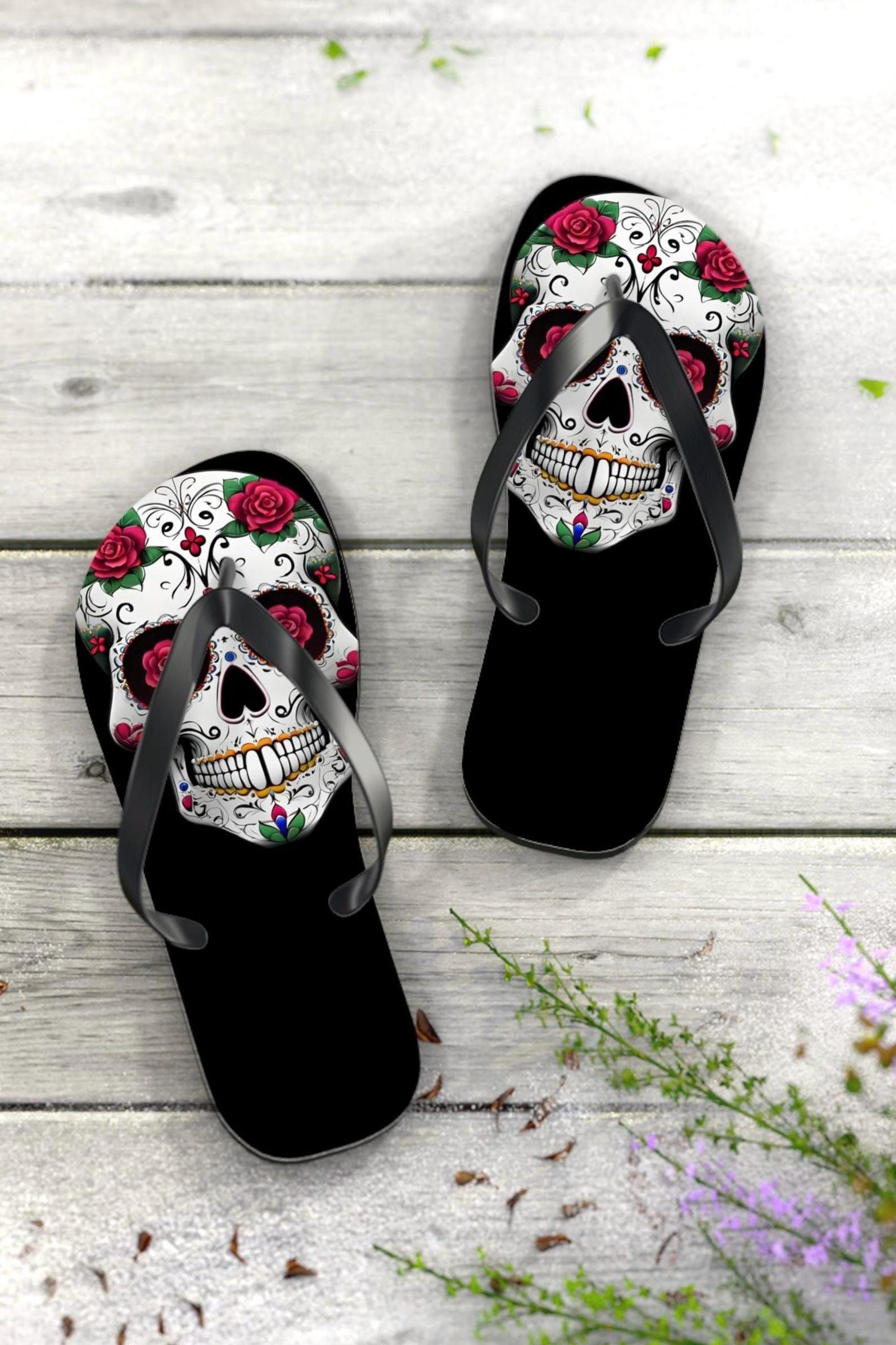 sugar skull flip flops | sugar skull flip flops for men & women | beach summer sandals