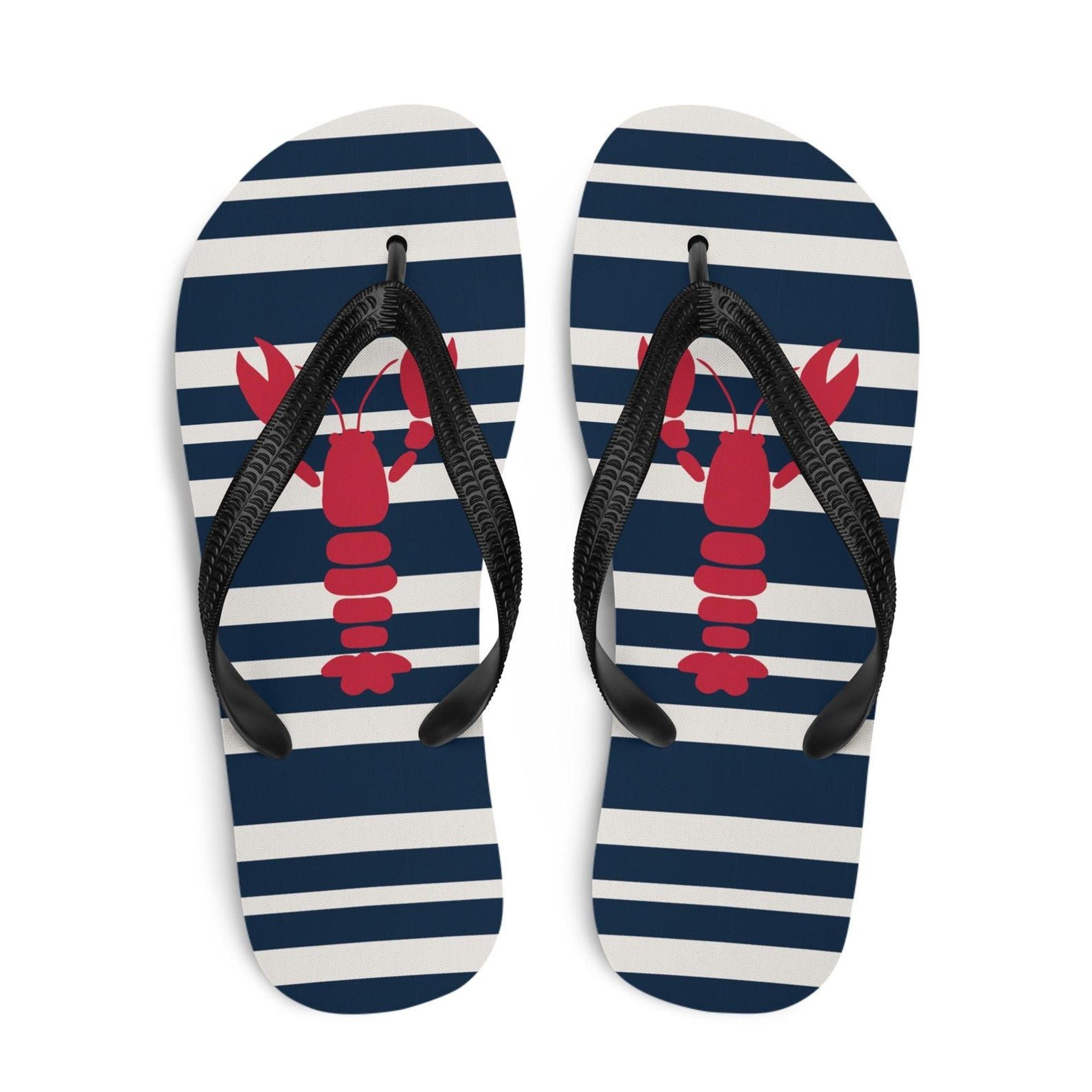 nautical lobster flip flops | lobster flip flops | striped beach sandals for men & women
