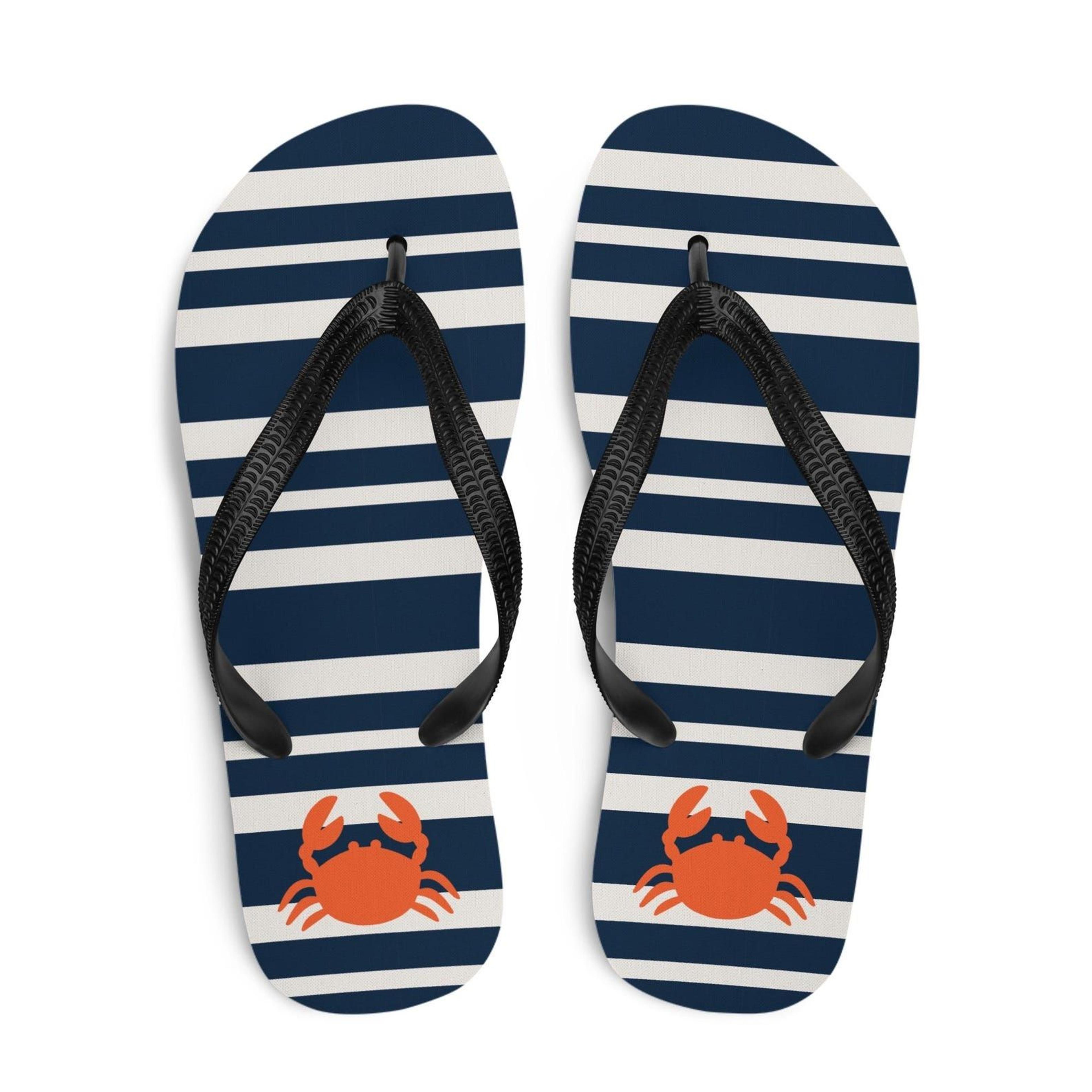 nautical crab flip flops | crab flip flops | striped beach sandals for men & women