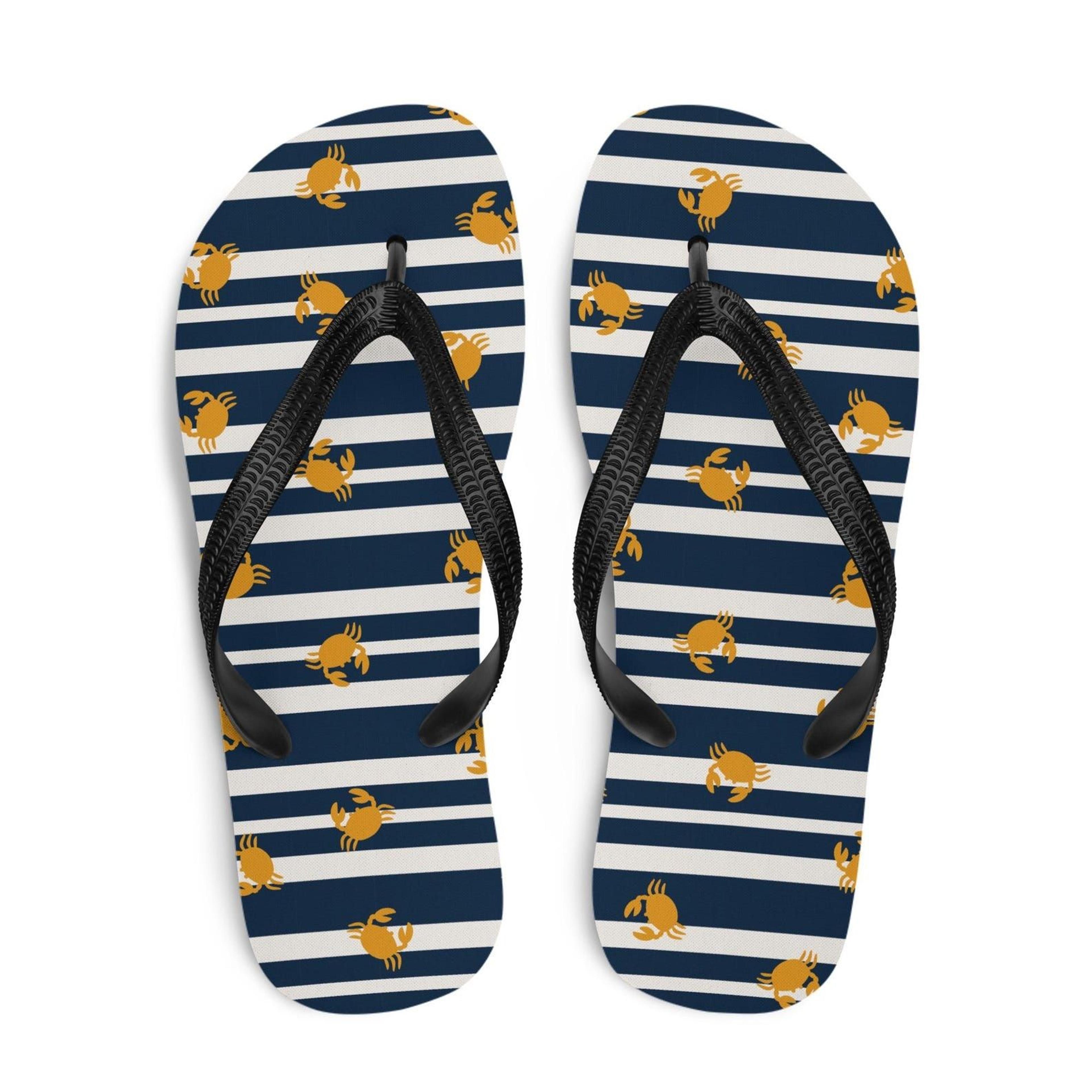 coastal crab flip flops | nautical flip flops | striped summer beach sandals for men & women