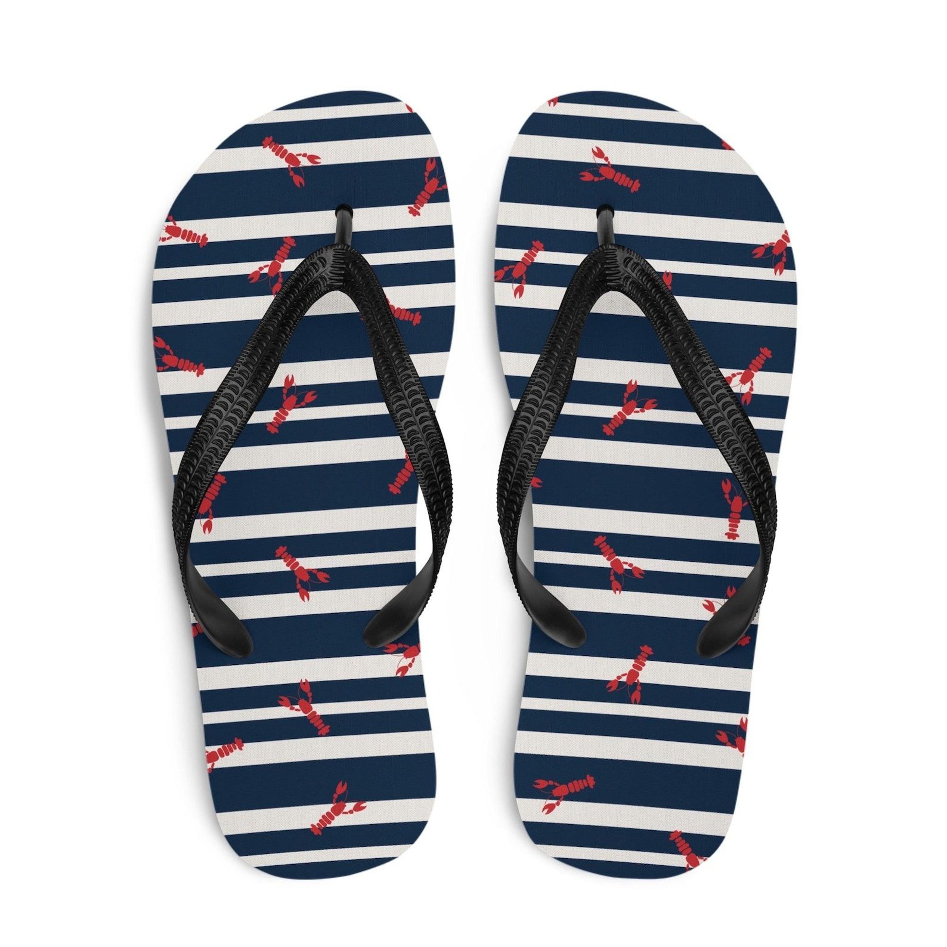 nautical lobster flip flops | lobster print flip flops | coastal summer beach sandals for men & women