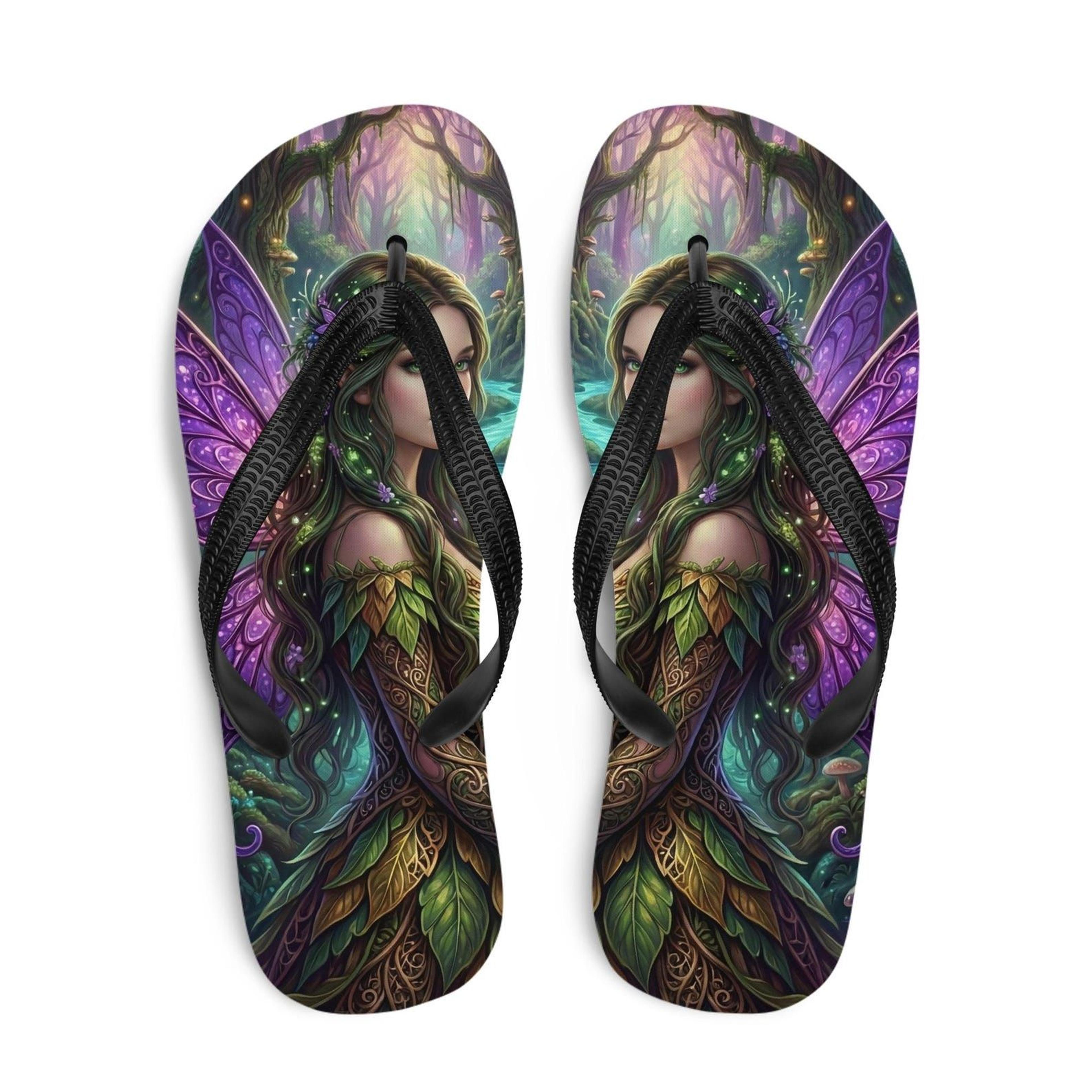 fantasy fairy sandals with forest fae design | enchanted forest fairycore flip flops