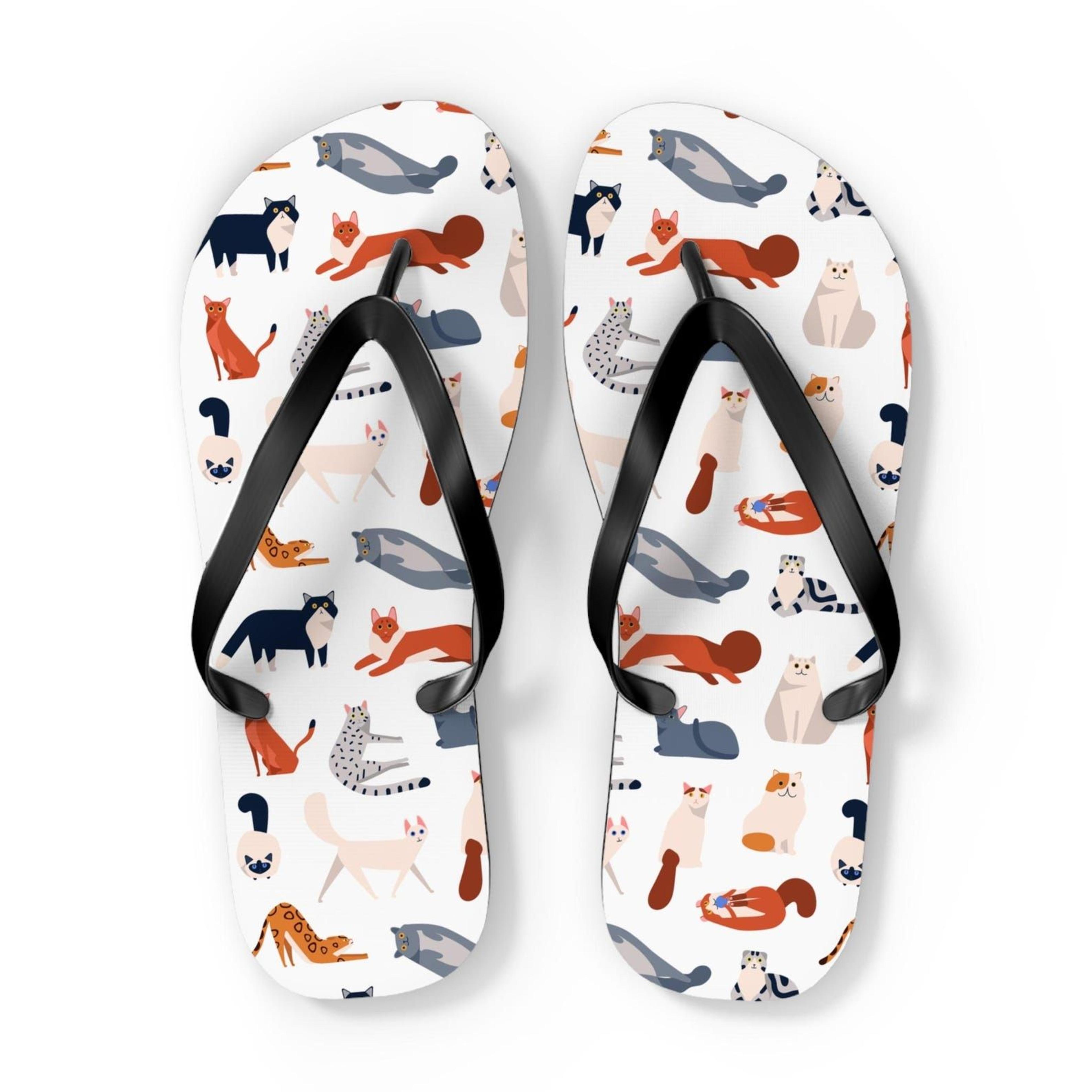 cute cat flip flops with kawaii kitty design | cat mom beach sandals | pet lover summer footwear