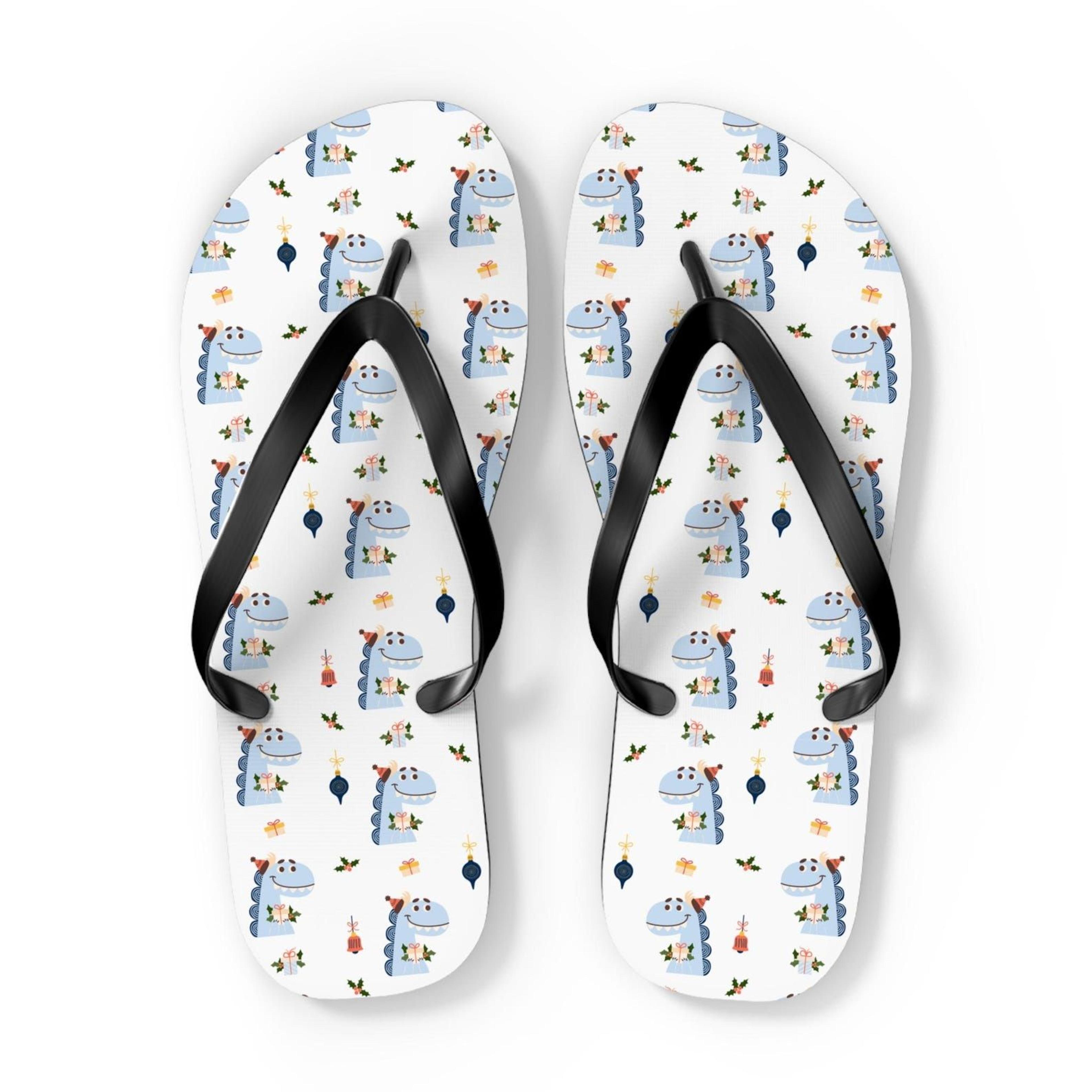 cute dinosaur flip flops with kawaii gift box design | dino lover beach summer sandals