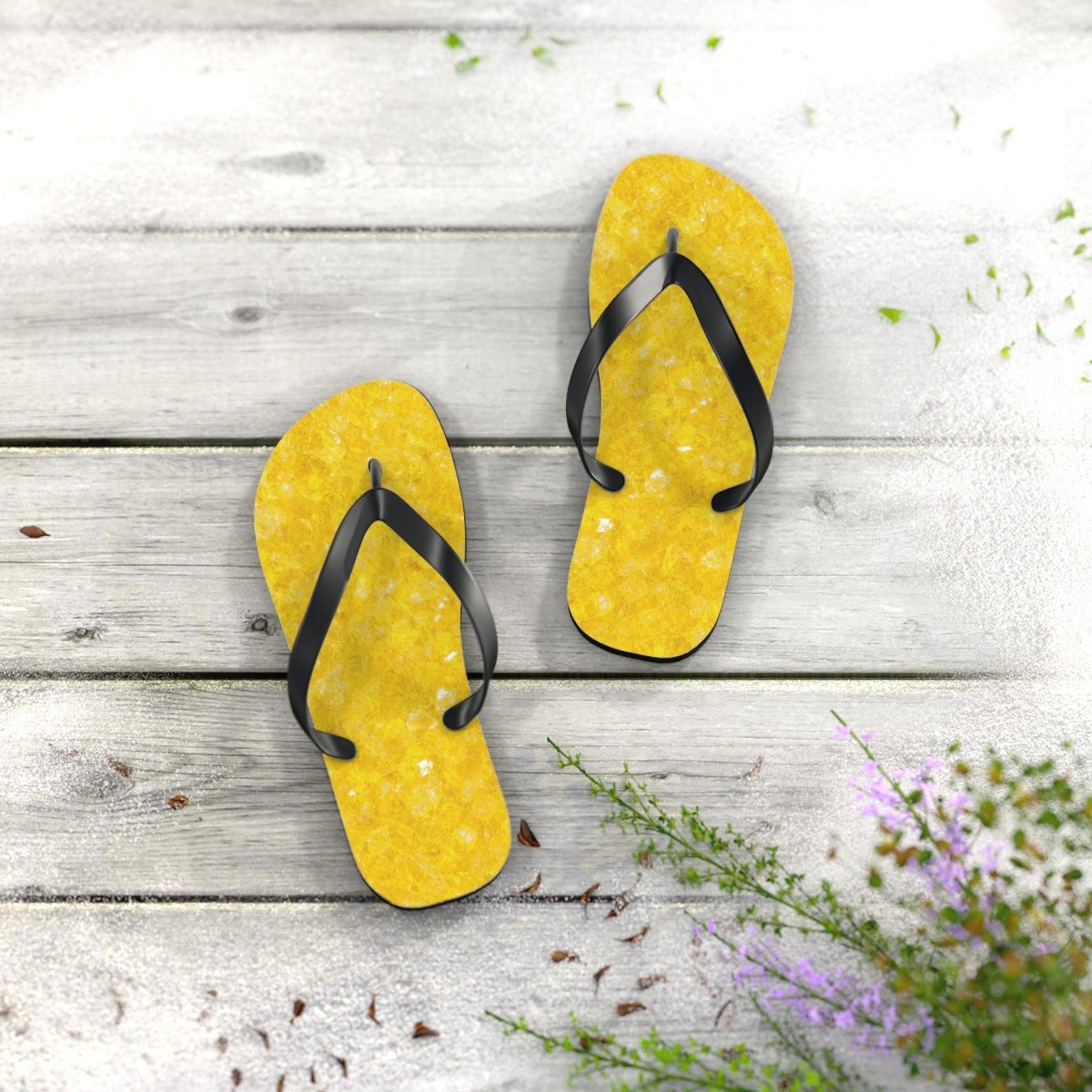 yellow crystal texture flip flops for women & men | beach flip flops | summer sandals