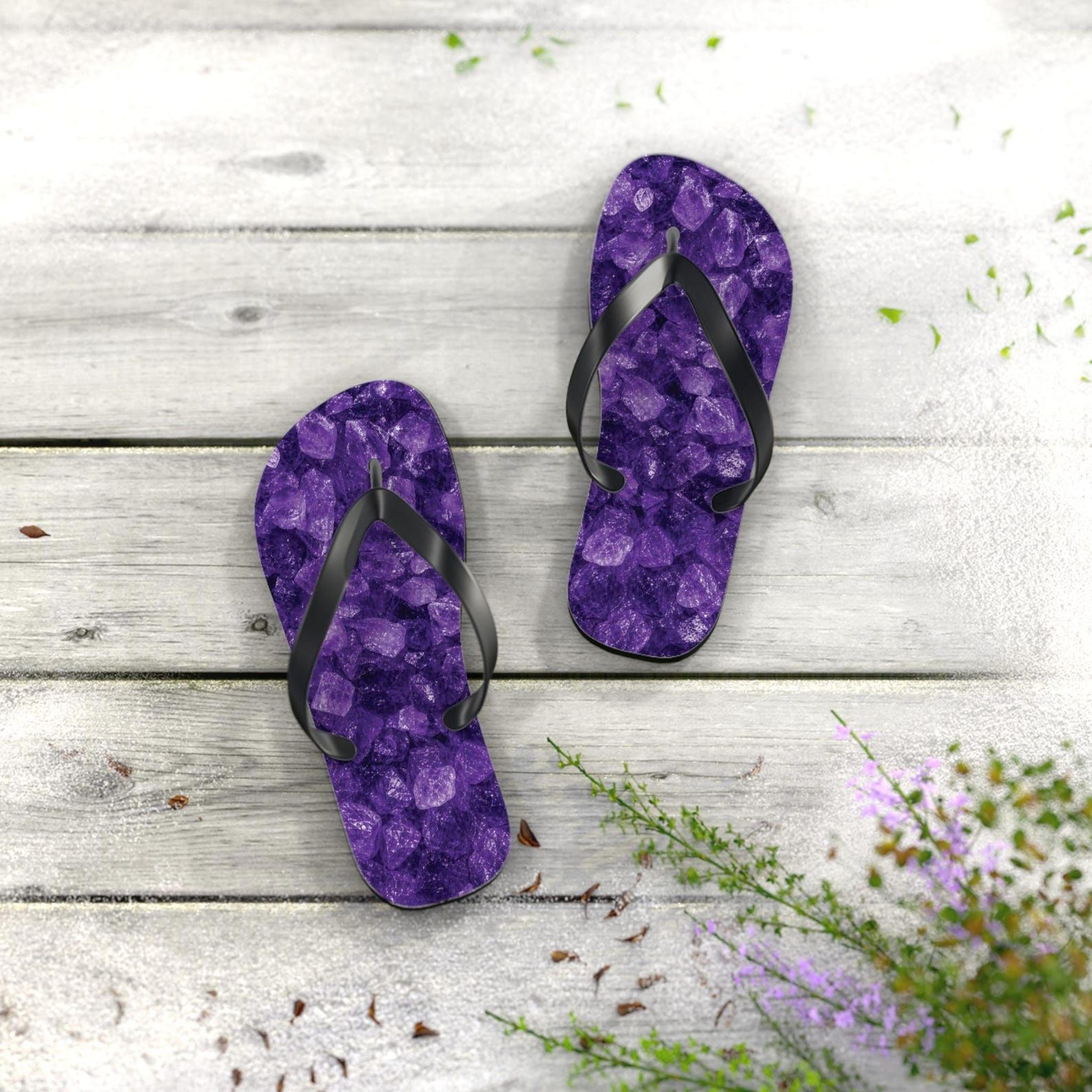 purple crystal pattern flip flops for women & men | crystal beach sandals | summer flip flops
