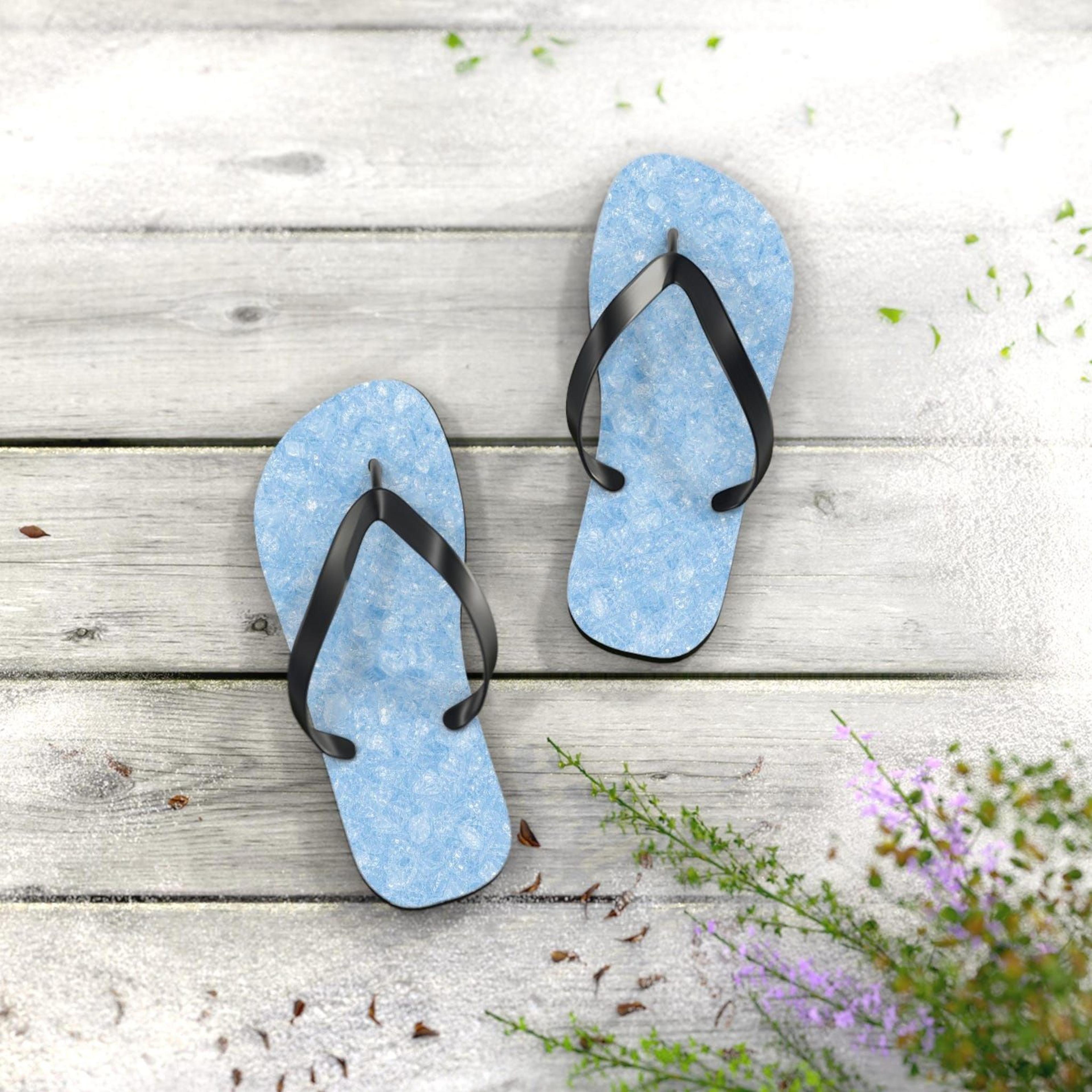 light blue crystal flip flops for women & men | beach flip flops | summer sandals