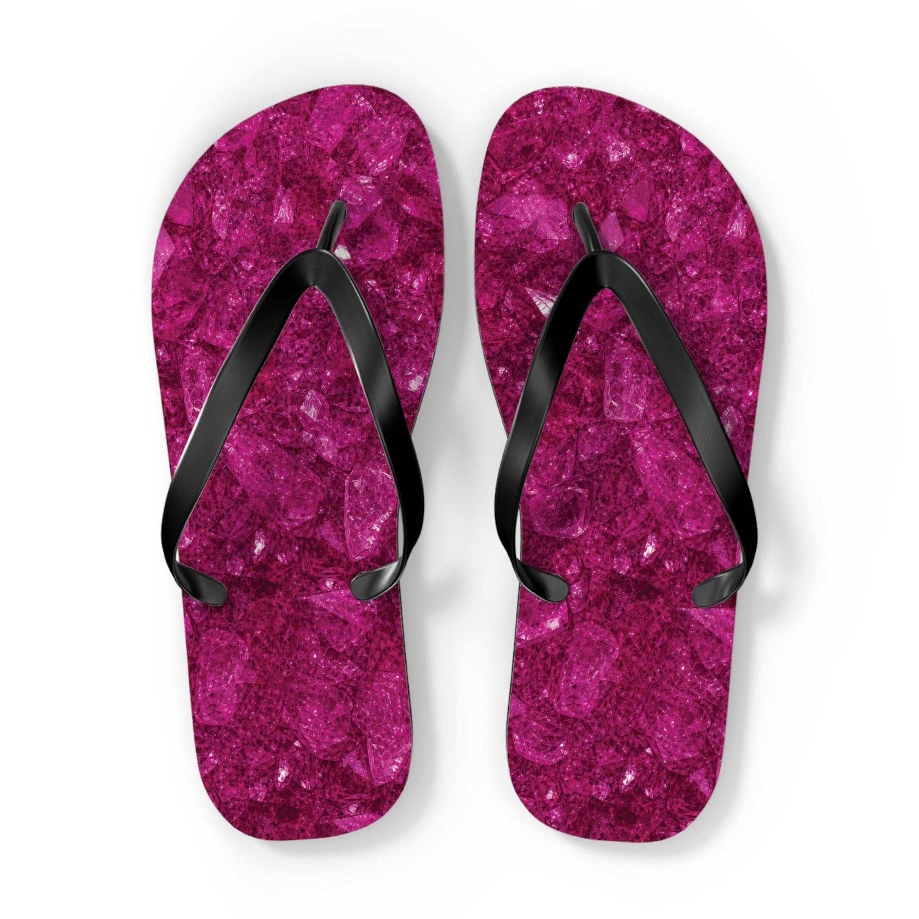 magenta crystal pattern flip flops for women & men | sparkle beach sandals | summer flip flops