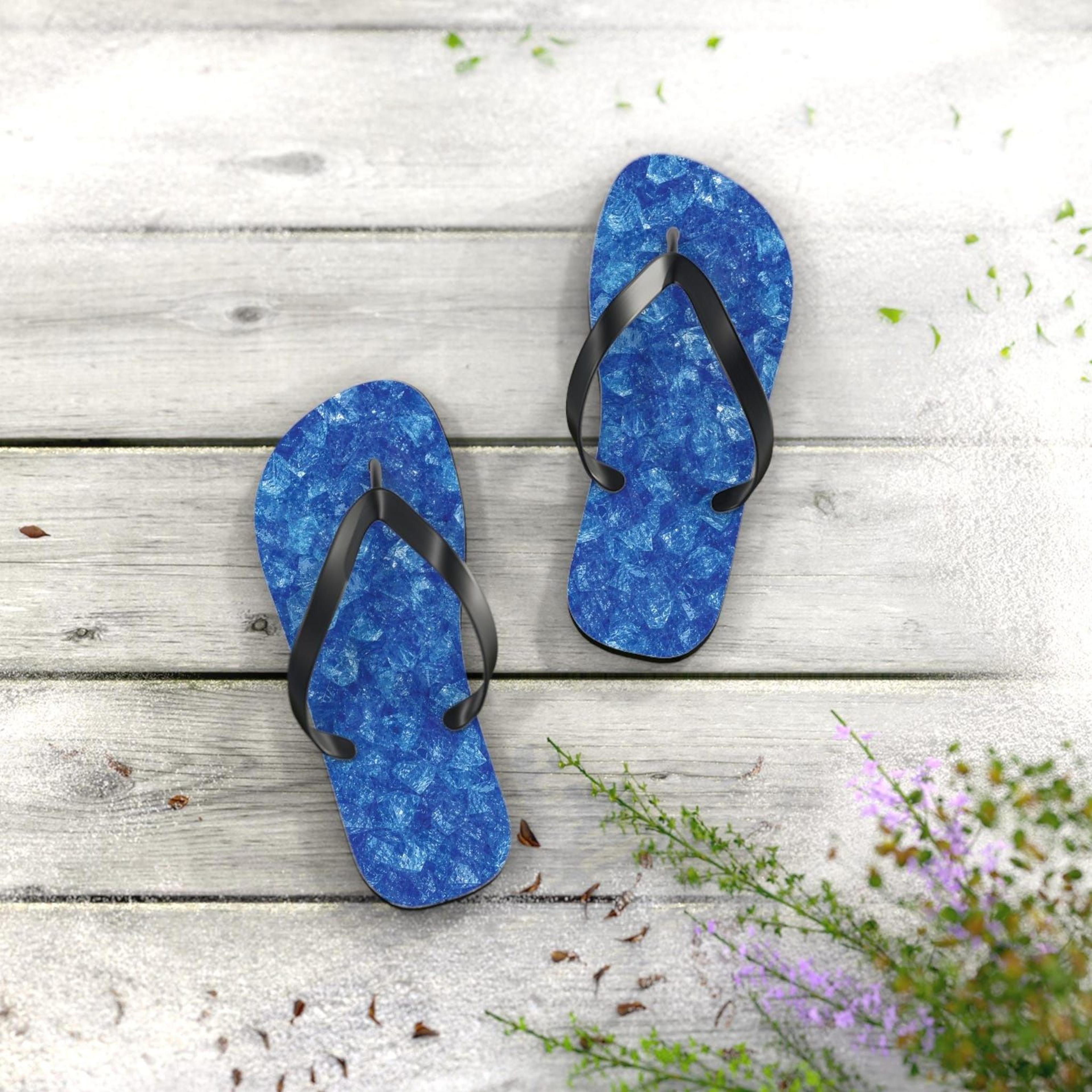 blue crystal texture flip flops for women & men | beach flip flops | crystal summer sandals