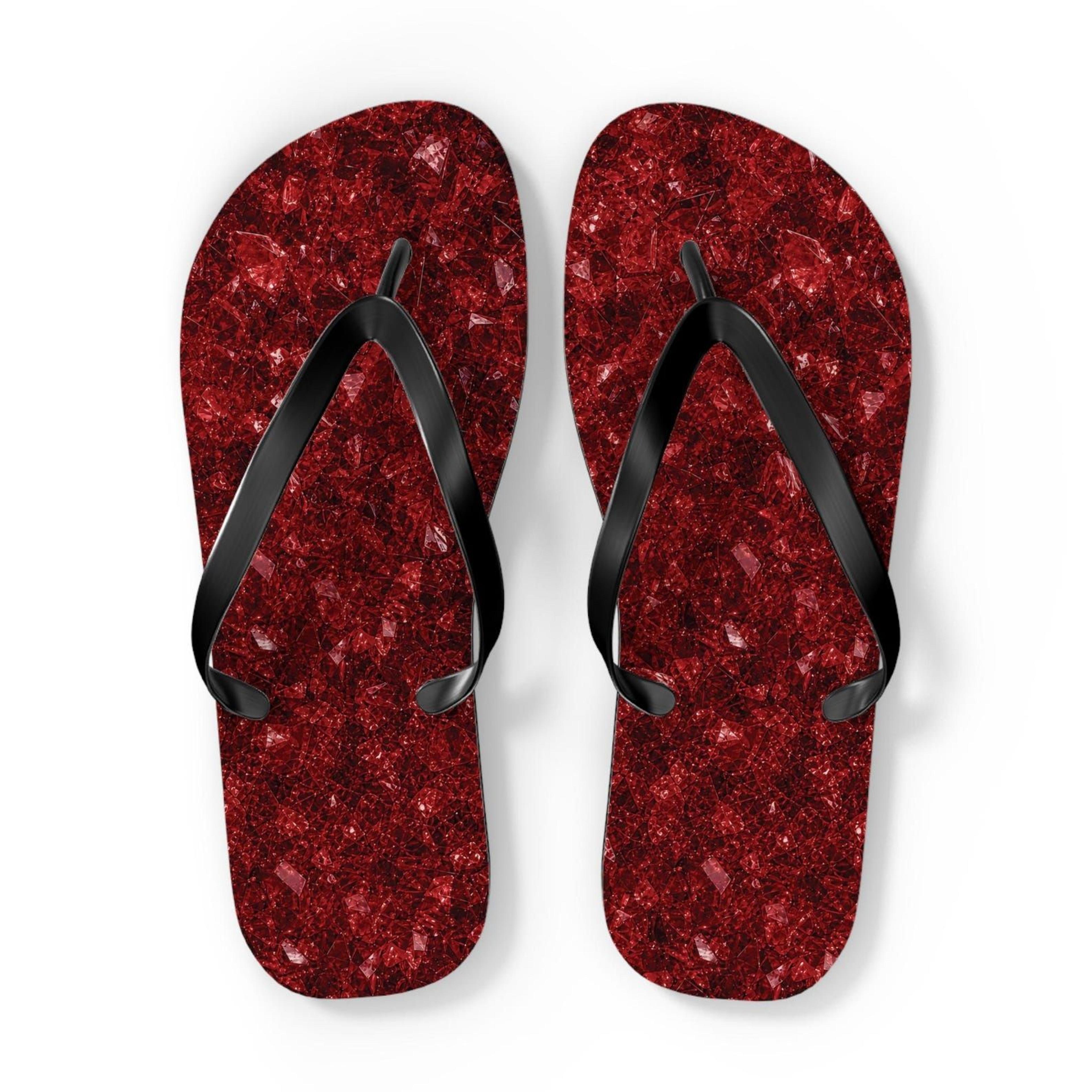 red crystal texture flip flops for women & men | tropical beach sandals | crystal flip flops