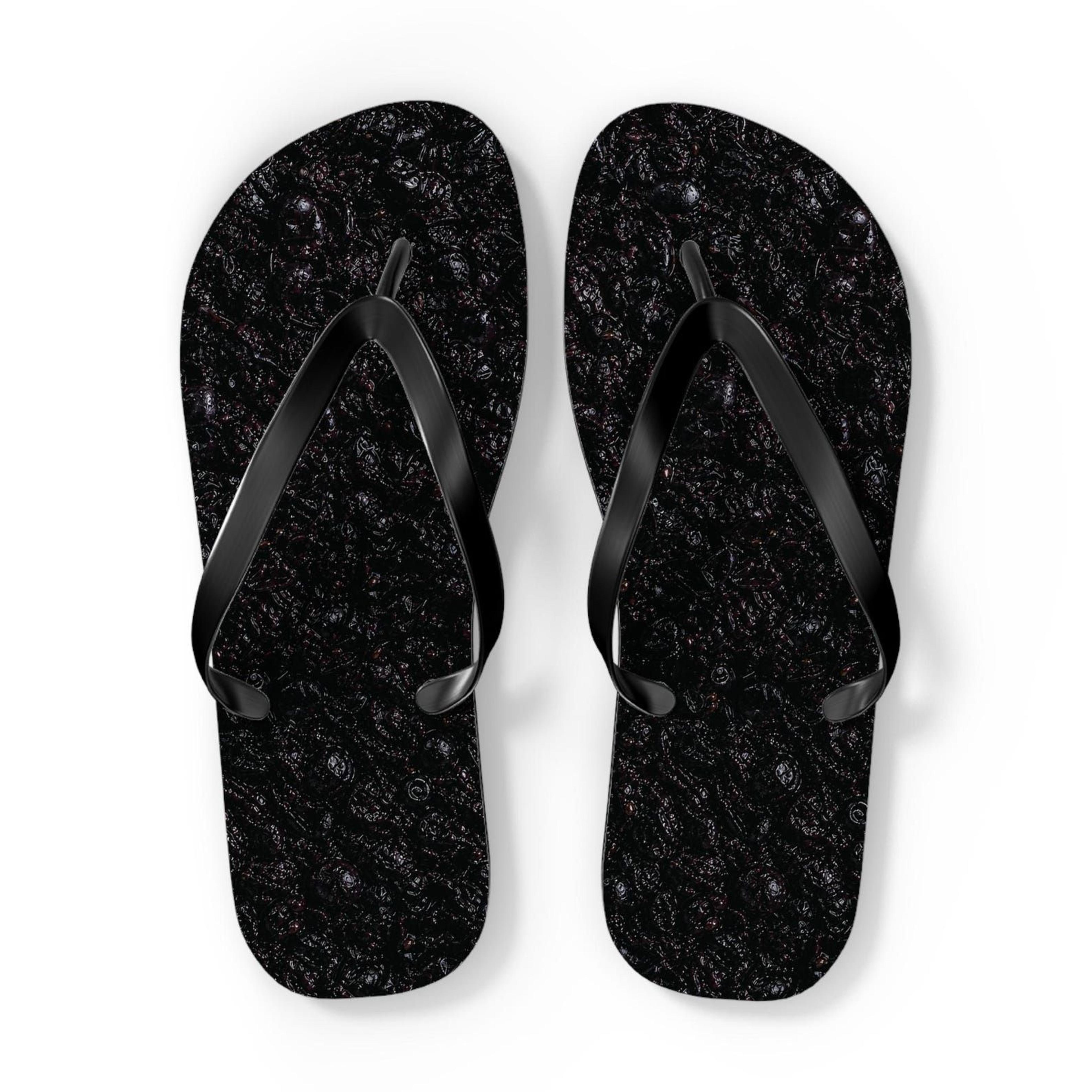 black crushed grapes texture flip flops for women & men | beach sandals | summer flip flops