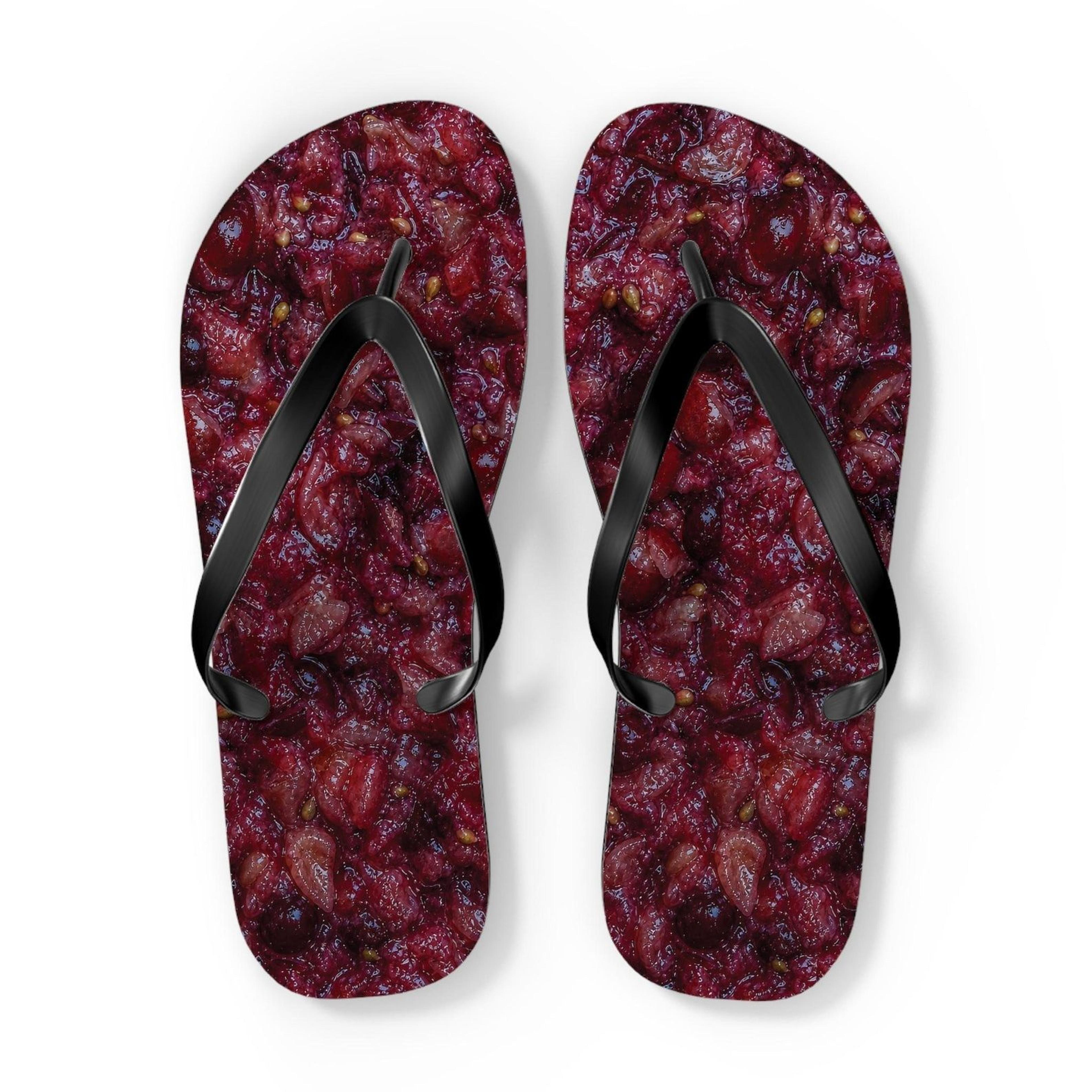 crushed red grapes texture flip flops for women & men | fruit print sandals | beach flip flops