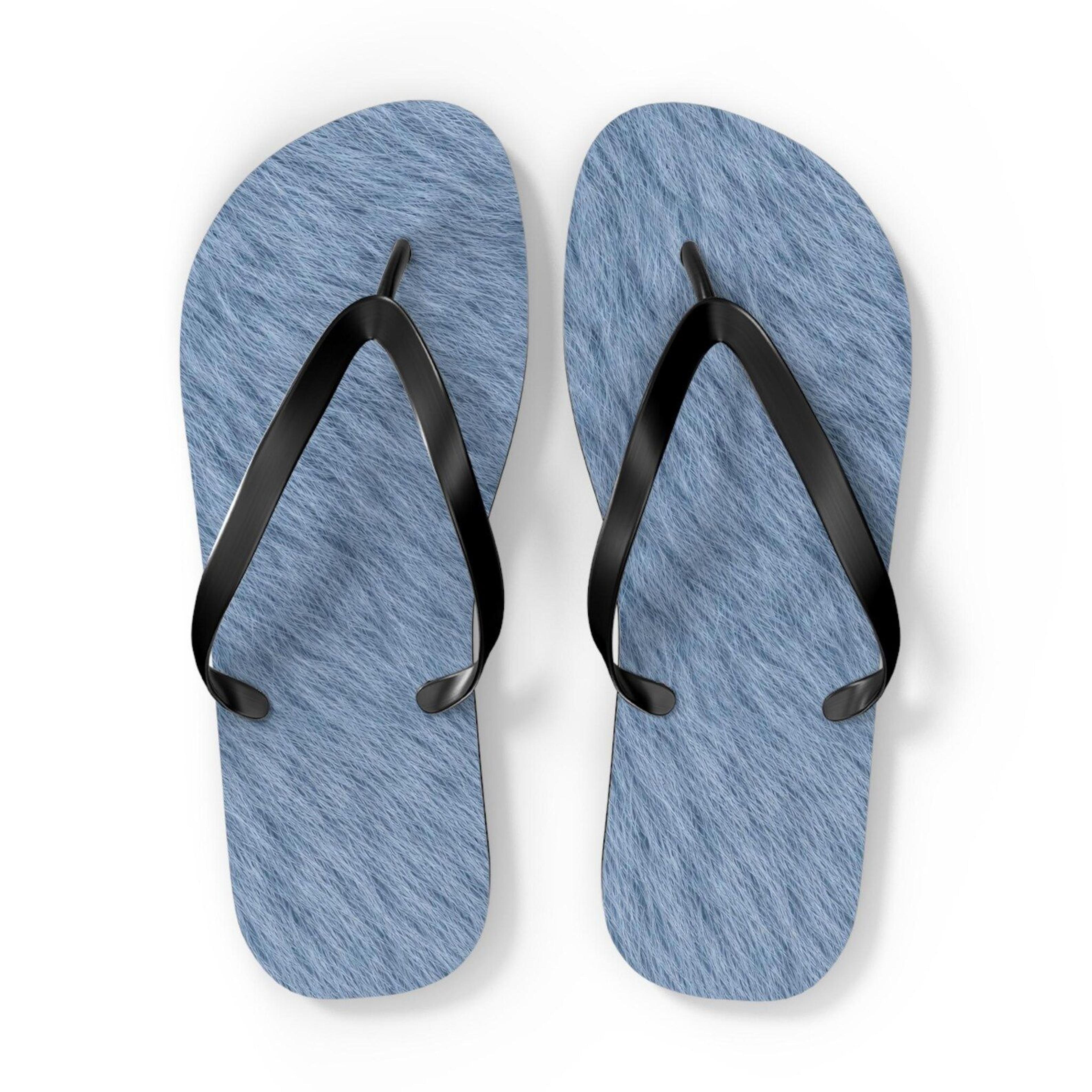 blue fuzzy texture flip flops for women & men | beach sandals | cozy fur print flip flops