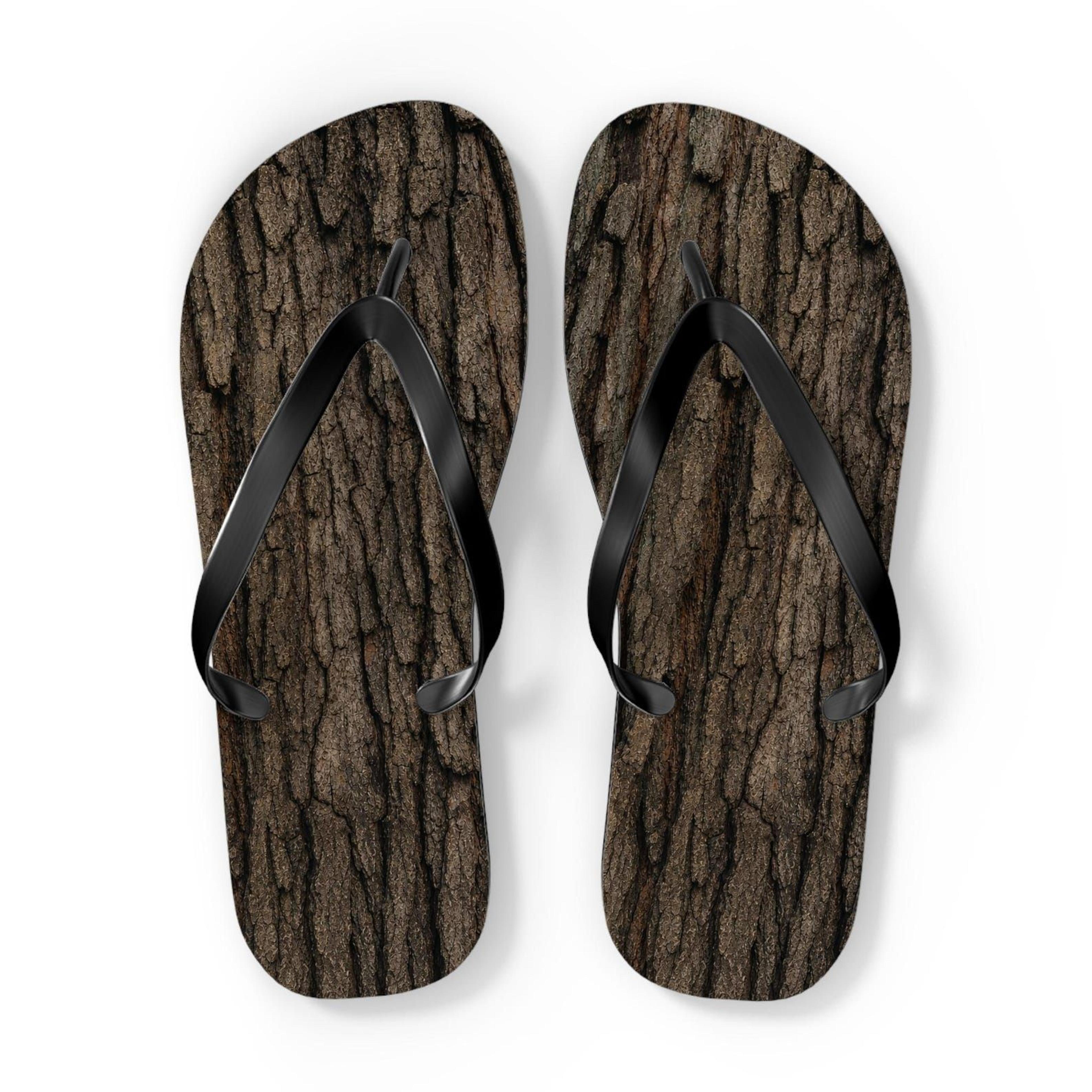 tree bark flip flops for women & men | woodgrain beach sandals | summer flip flops