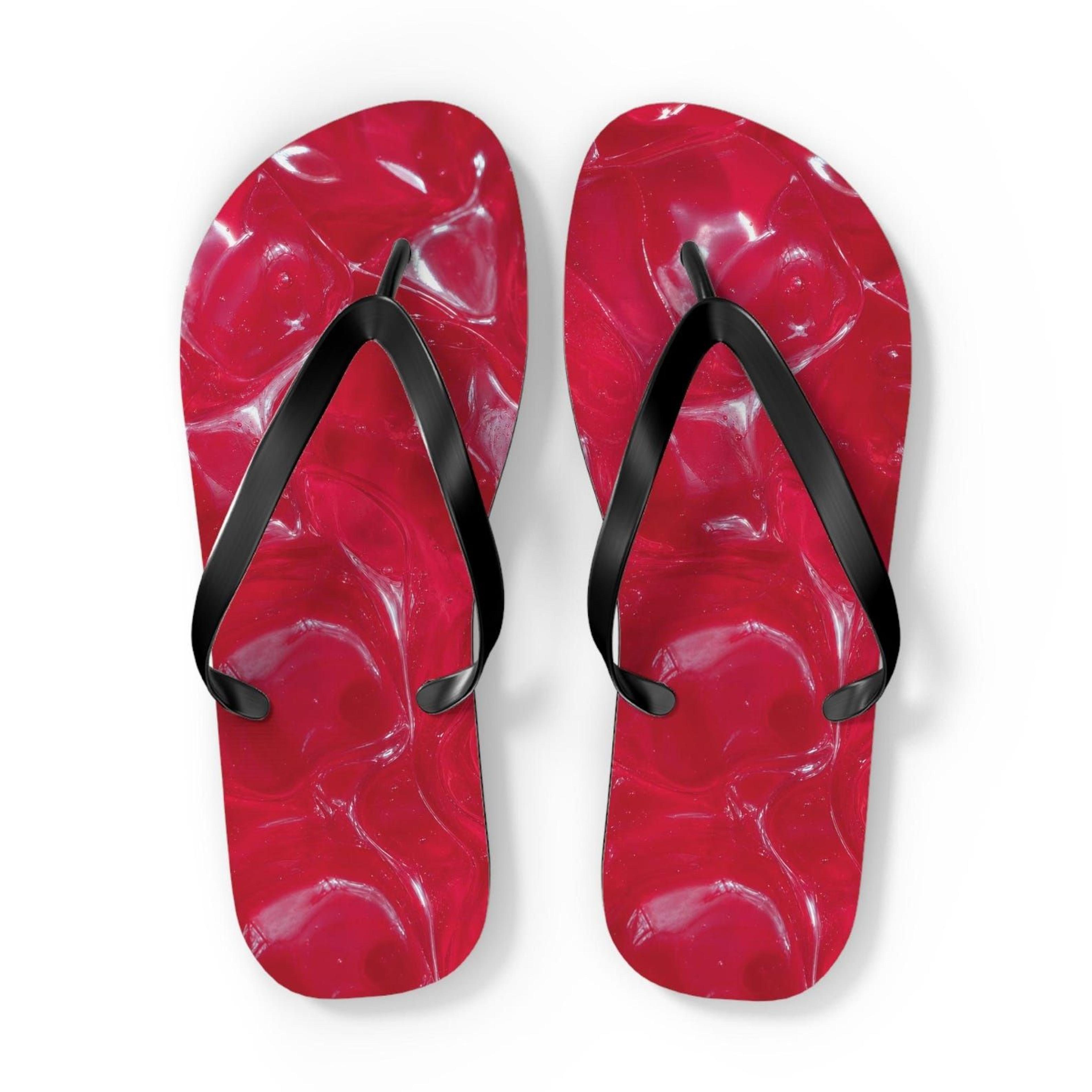 red jelly pattern summer beach flip flops for women | casual vacation sandals | lightweight pool slippers