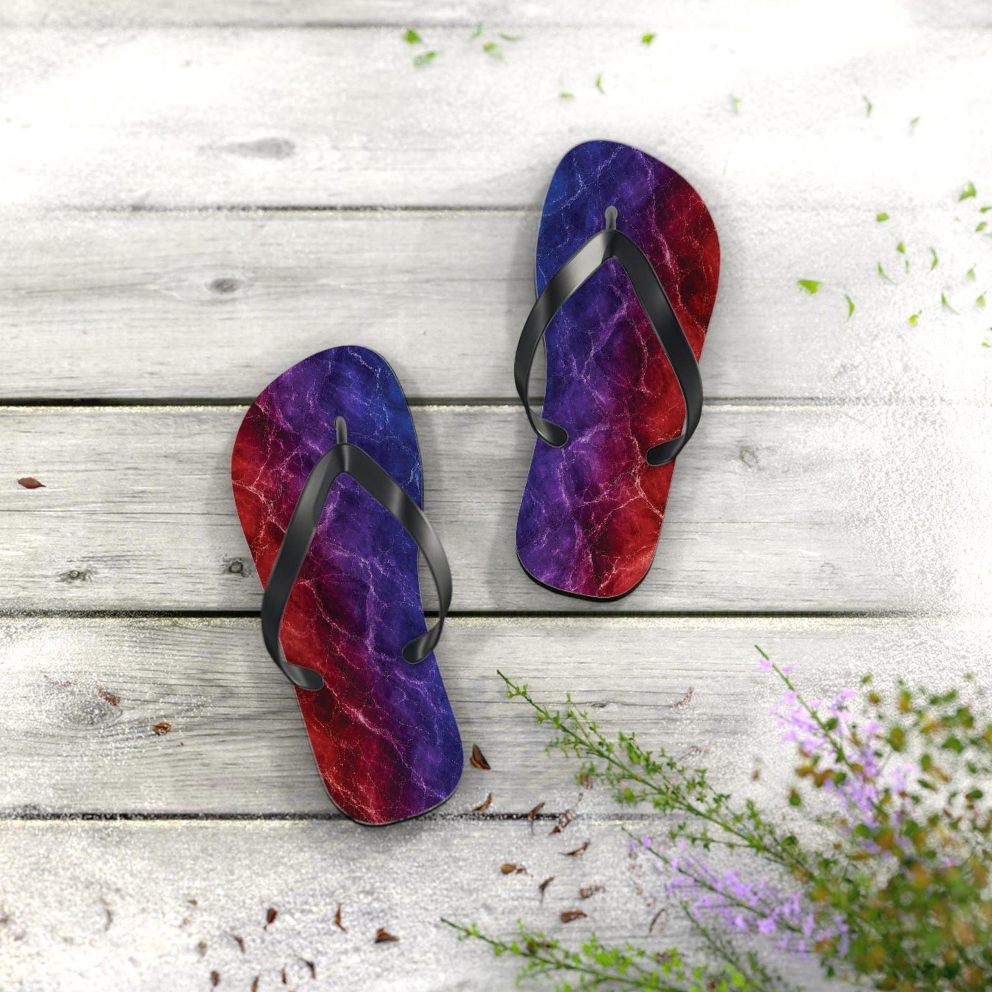 space nebula flip flops for women | galaxy beach sandals | colorful summer vacation slippers