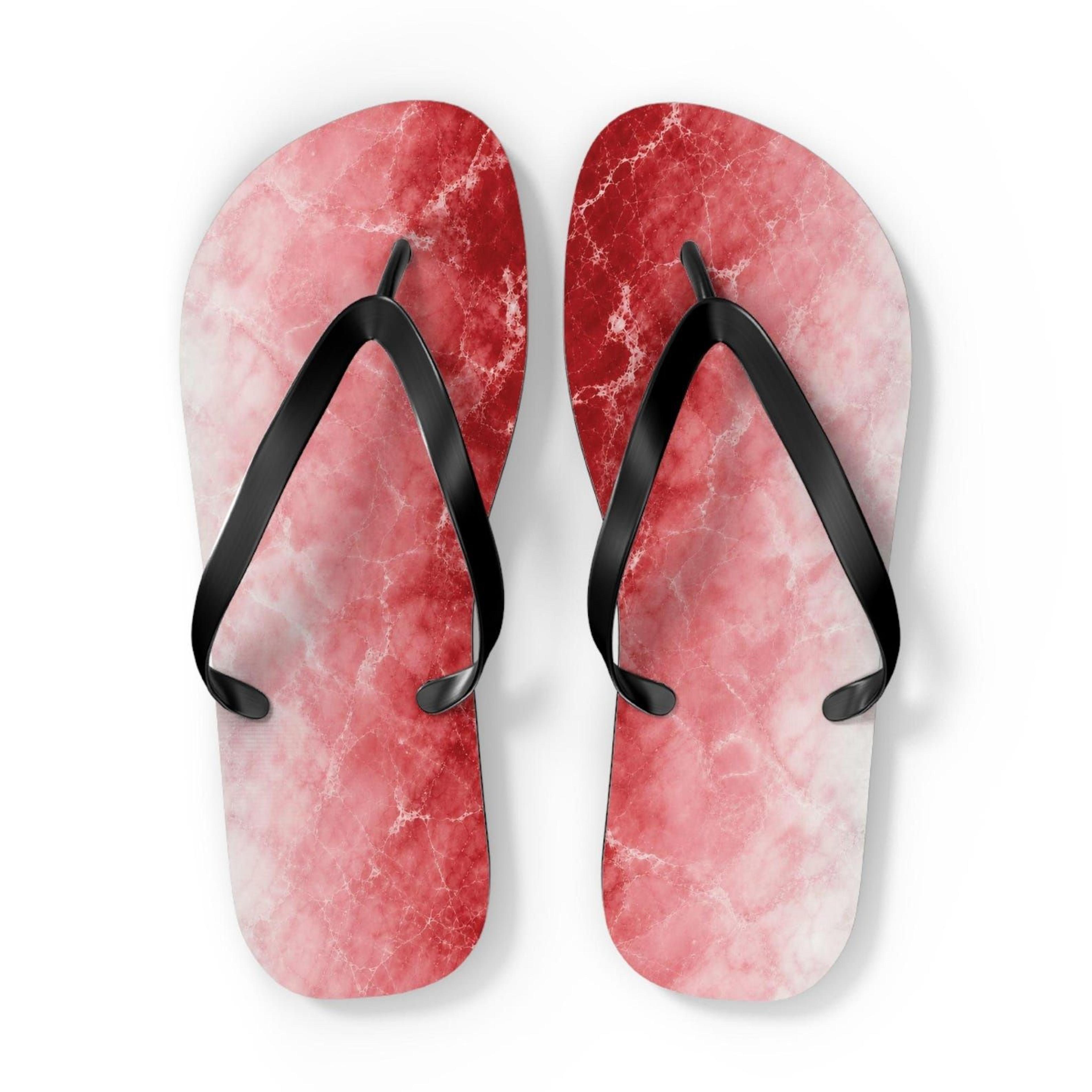 red marble ombre flip flops for women | pink white beach sandals | lightweight summer vacation slippers