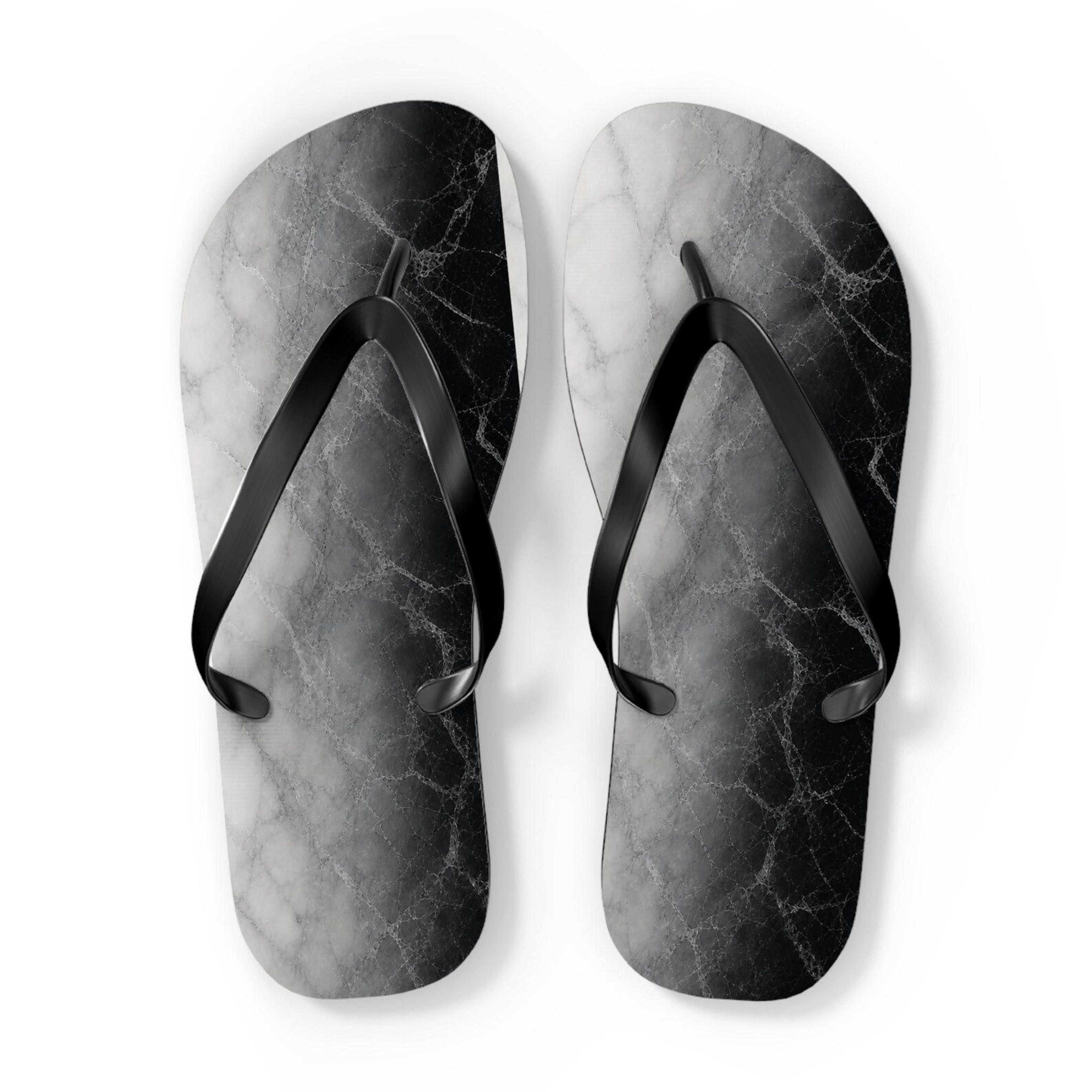 black marble flip flops for women | monochrome stone beach sandals | lightweight summer slippers