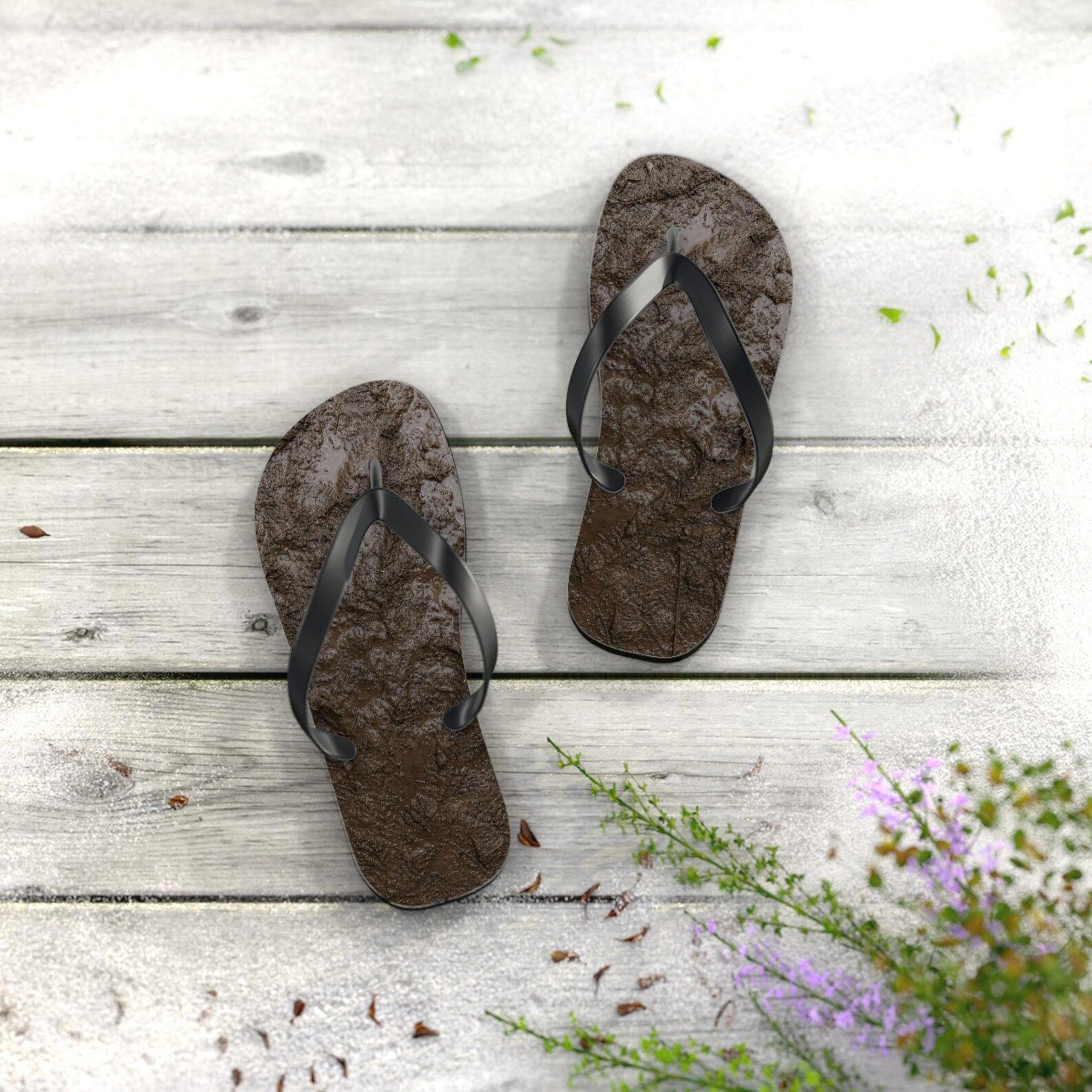 mud texture flip flops for women | realistic dirt pattern beach sandals | outdoor summer slippers