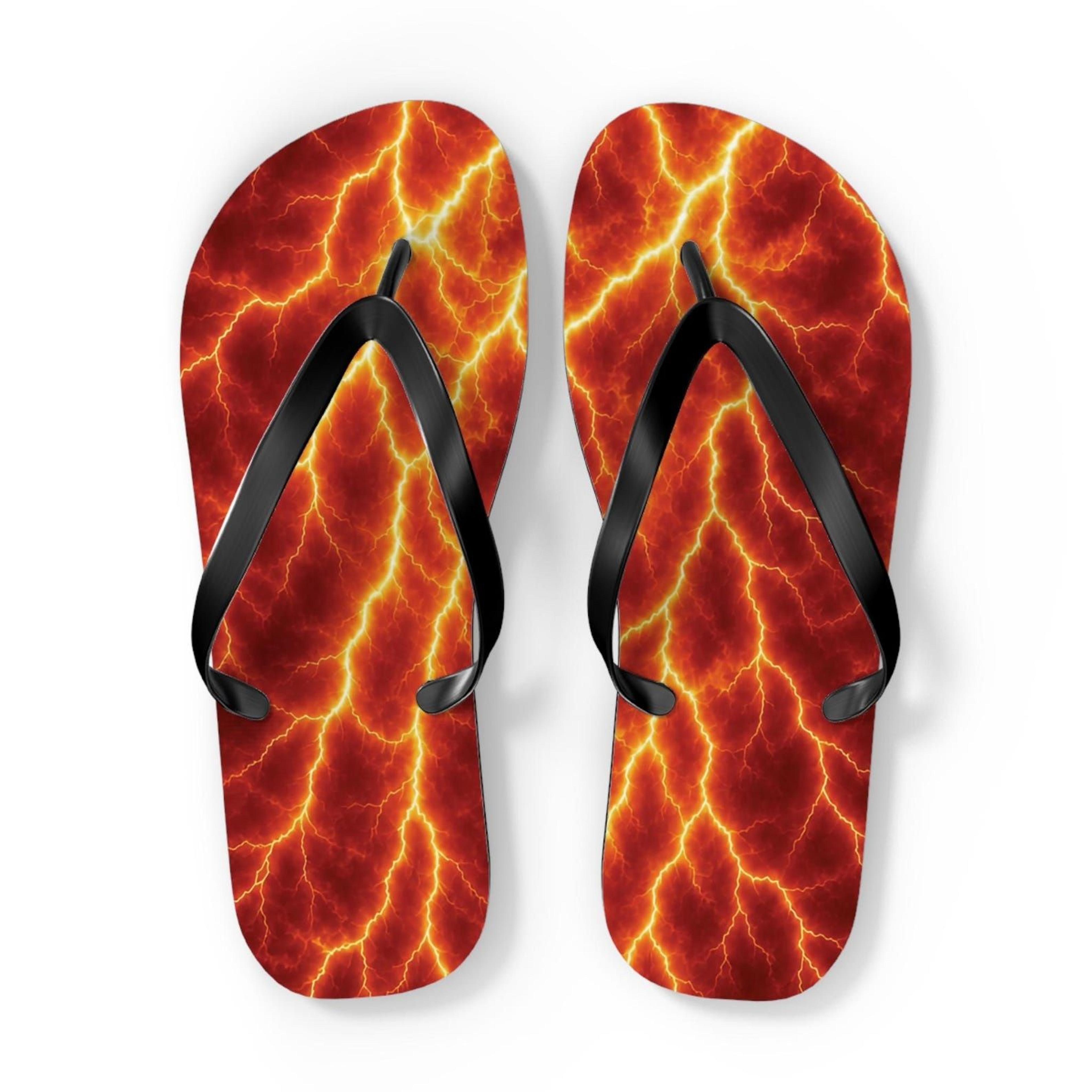 lava lightning flip flops for women | volcano fire beach sandals | fiery summer vacation slippers