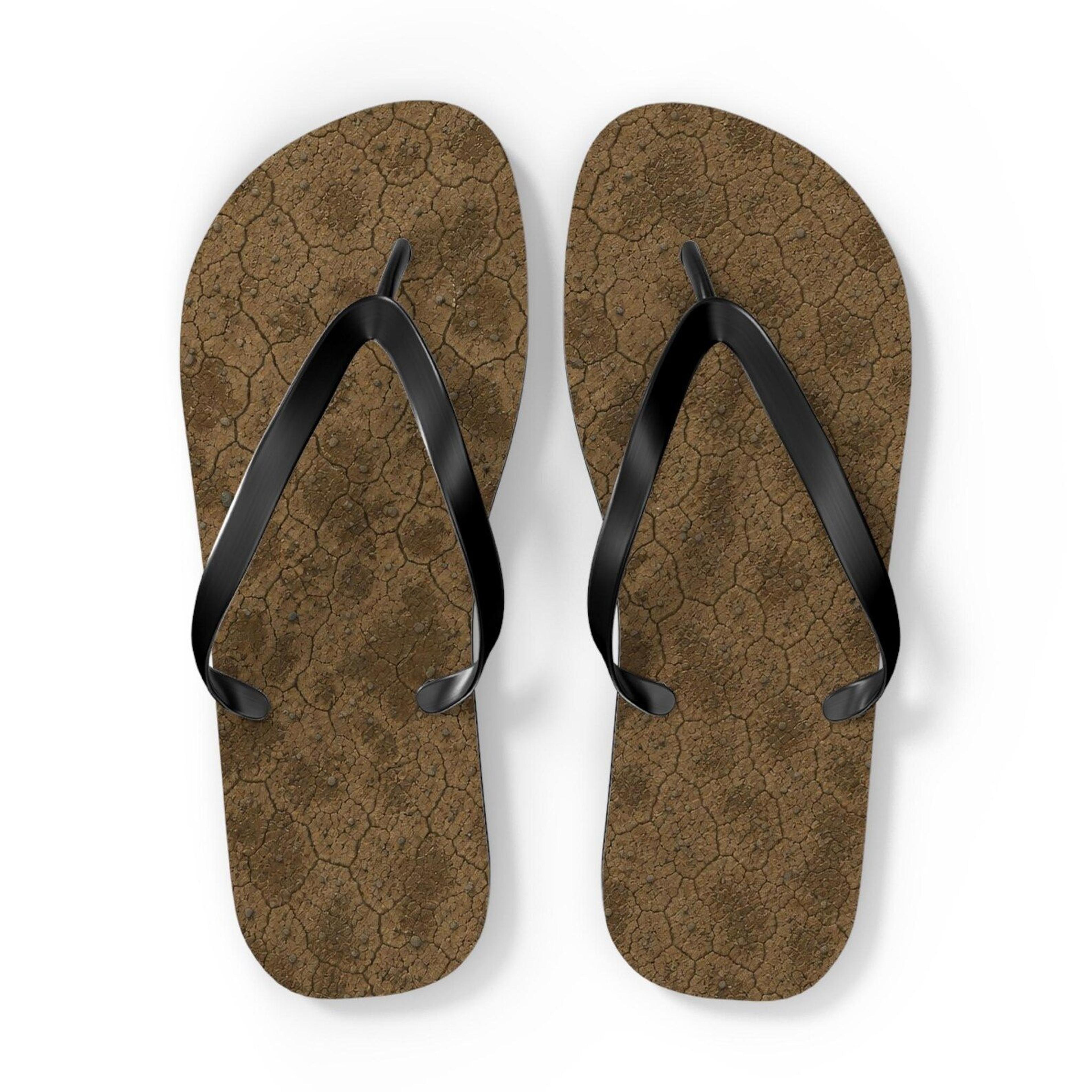 brown leather texture flip flops for women | rustic beach sandals | lightweight summer vacation slippers