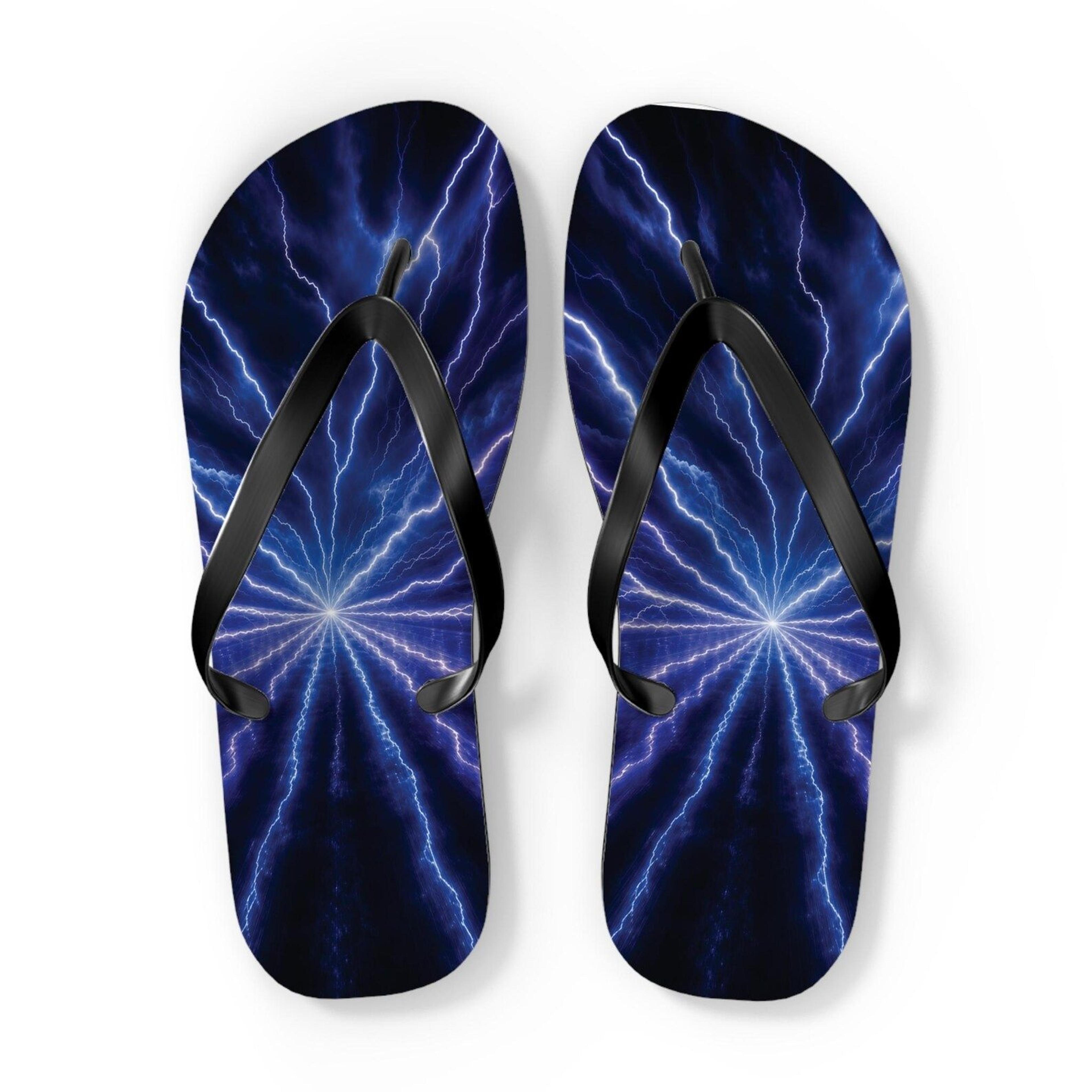 electric lightning wave flip flops for women | blue storm beach sandals | lightweight summer slippers
