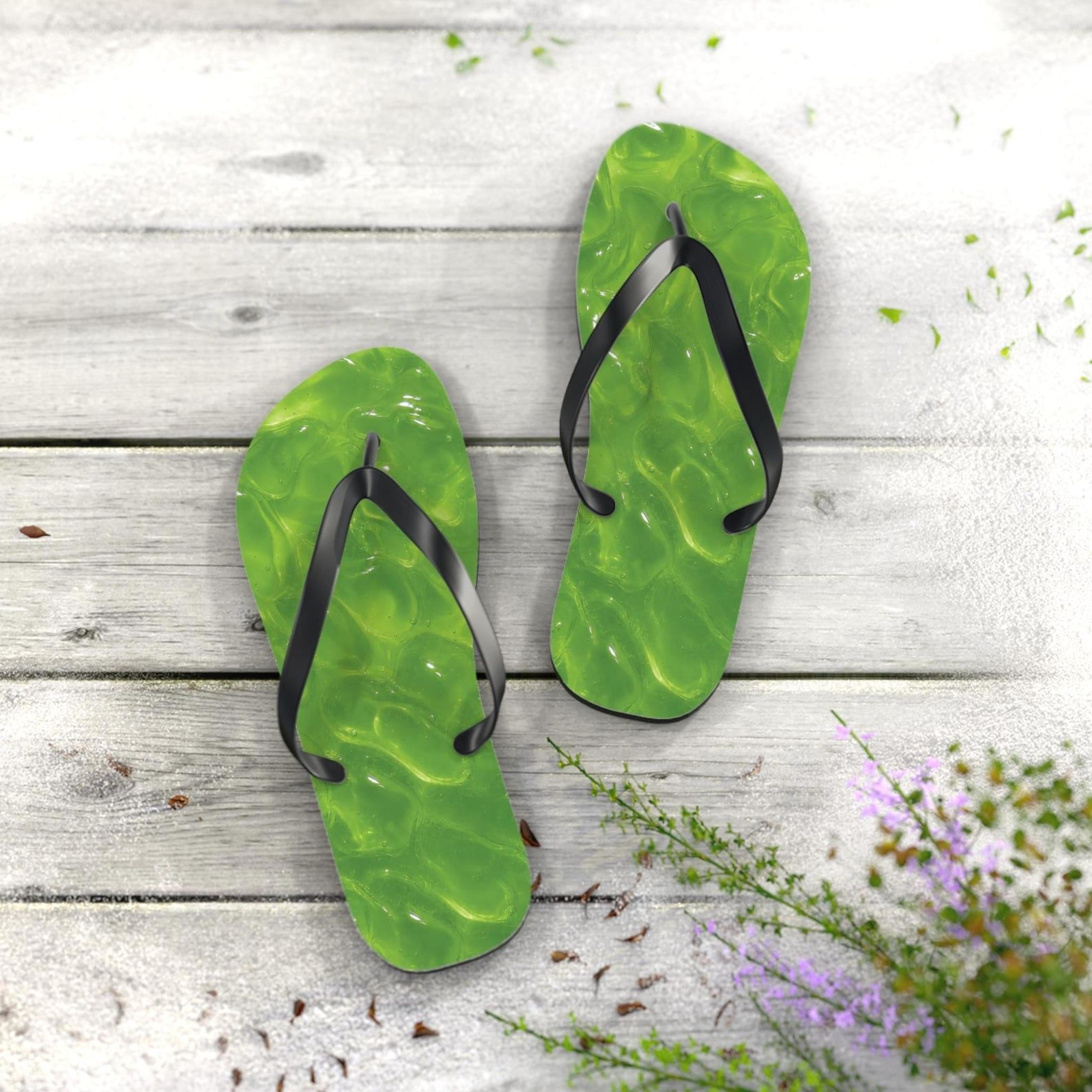 green jelly texture flip flops for women | tropical beach sandals | lightweight summer vacation slippers