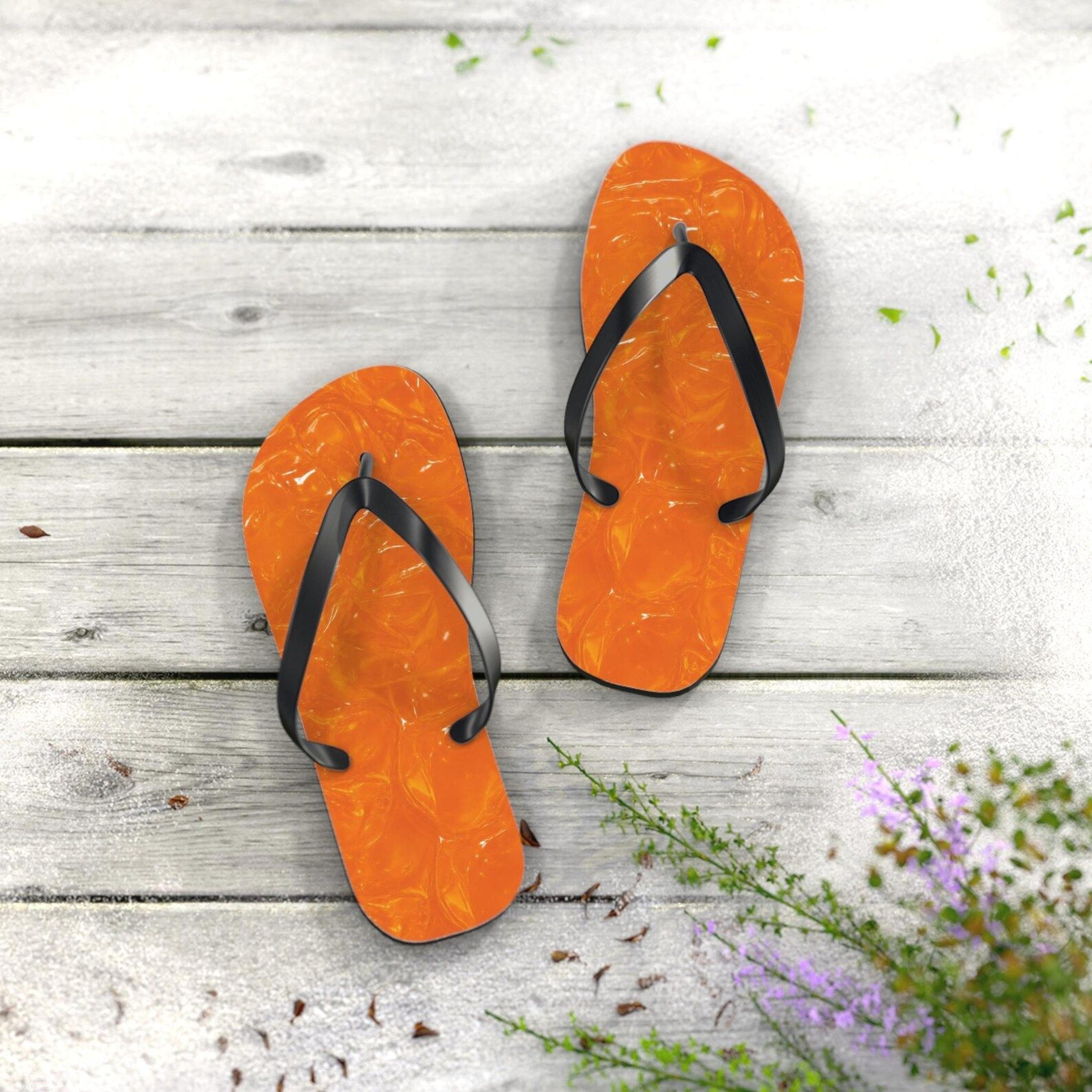 orange jelly flip flops for women | tropical beach sandals | lightweight summer vacation slippers