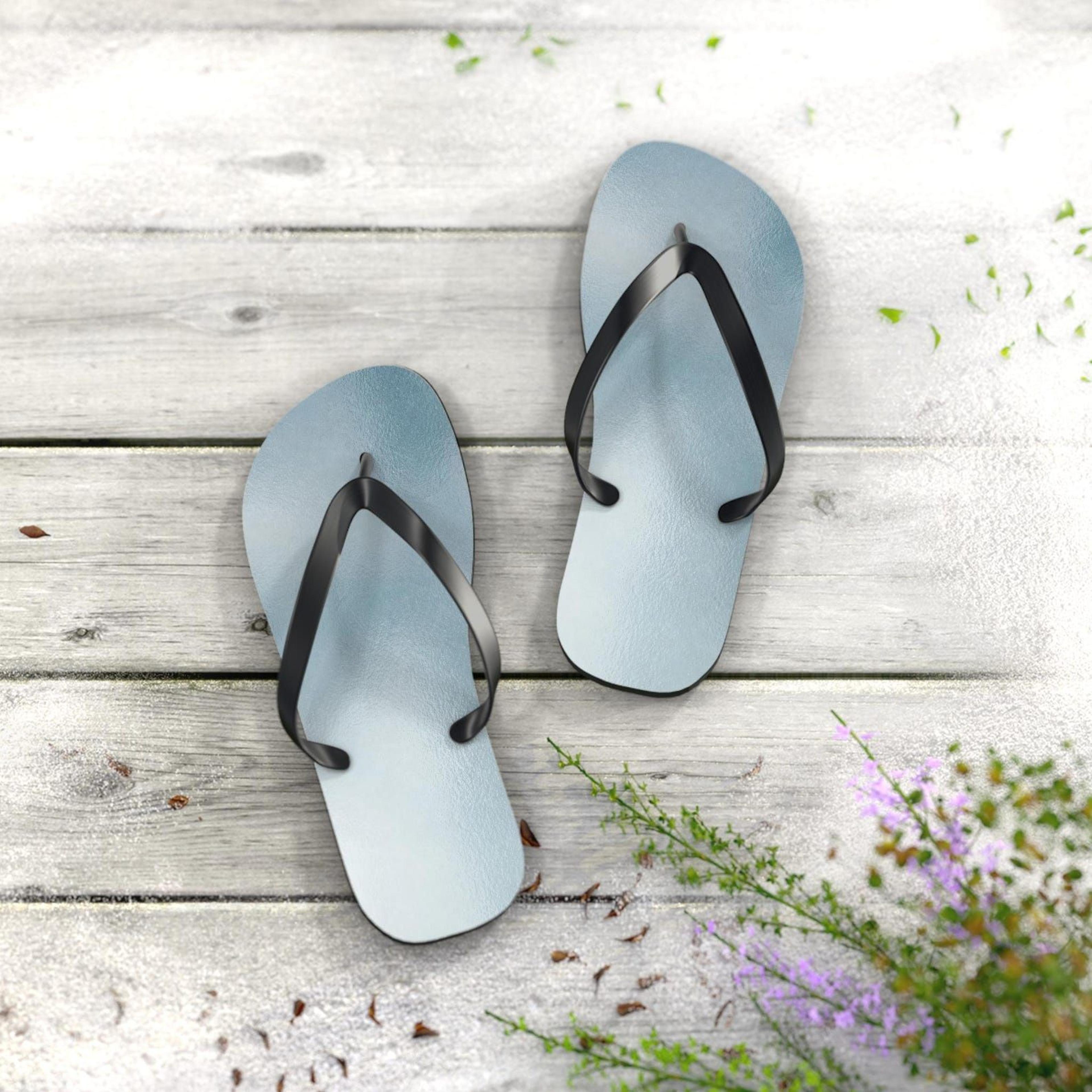 soft blue ombre flip flops for women | glass texture beach sandals | lightweight summer vacation slippers