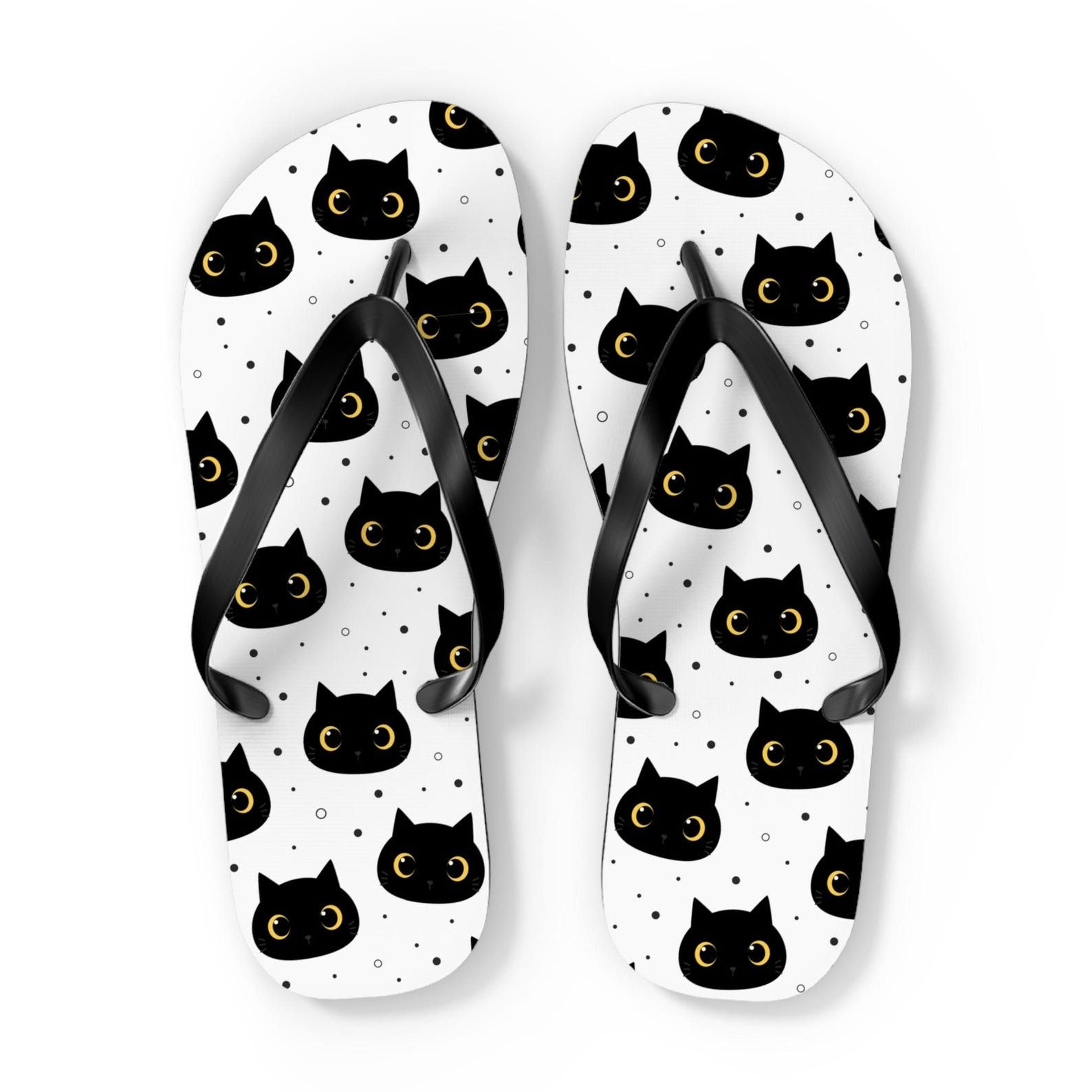 black cat flip flops cute kitty sandals for cat lovers minimalist summer beach footwear